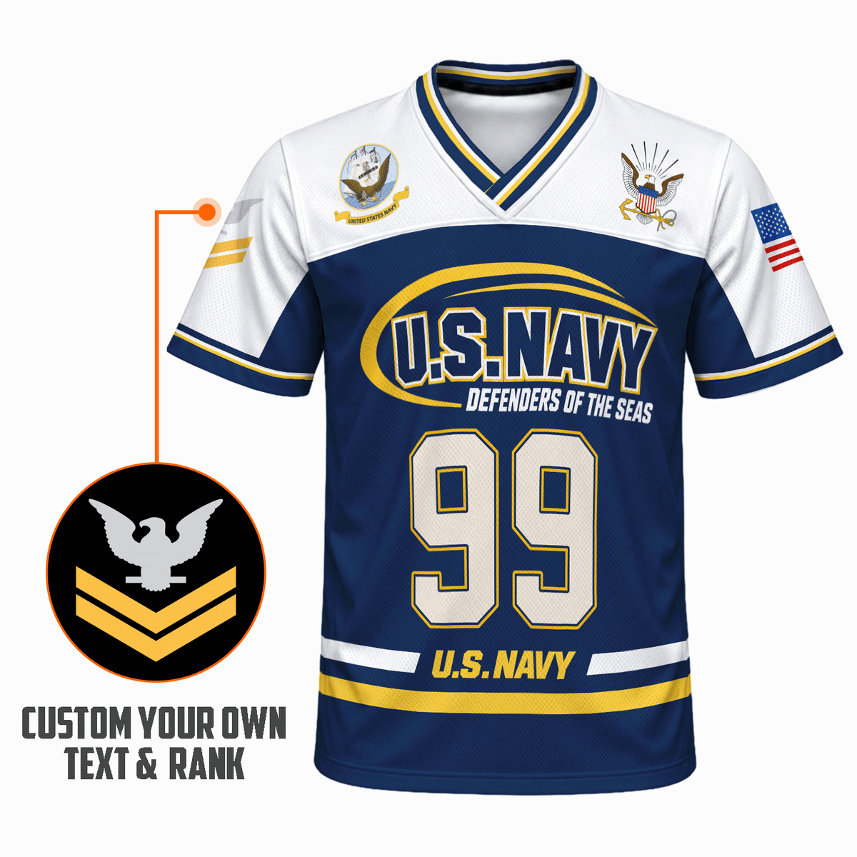 U.S. Navy Military Jersey Custom Rank Name Text and Number