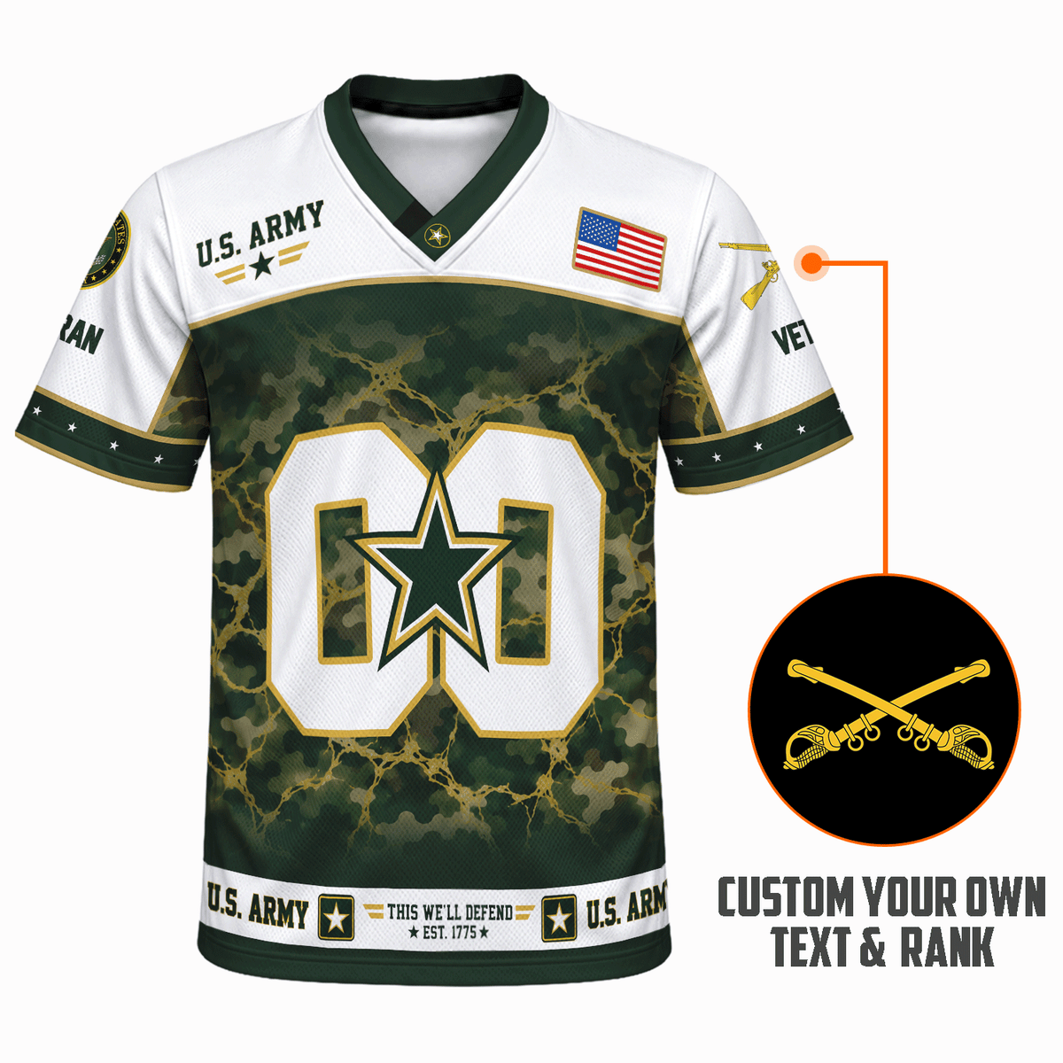 Personalized Army Jersey Custom Rank and Text Veteran Military Gift