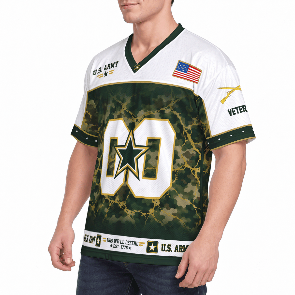 Personalized Army Jersey Custom Rank and Text Veteran Military Gift