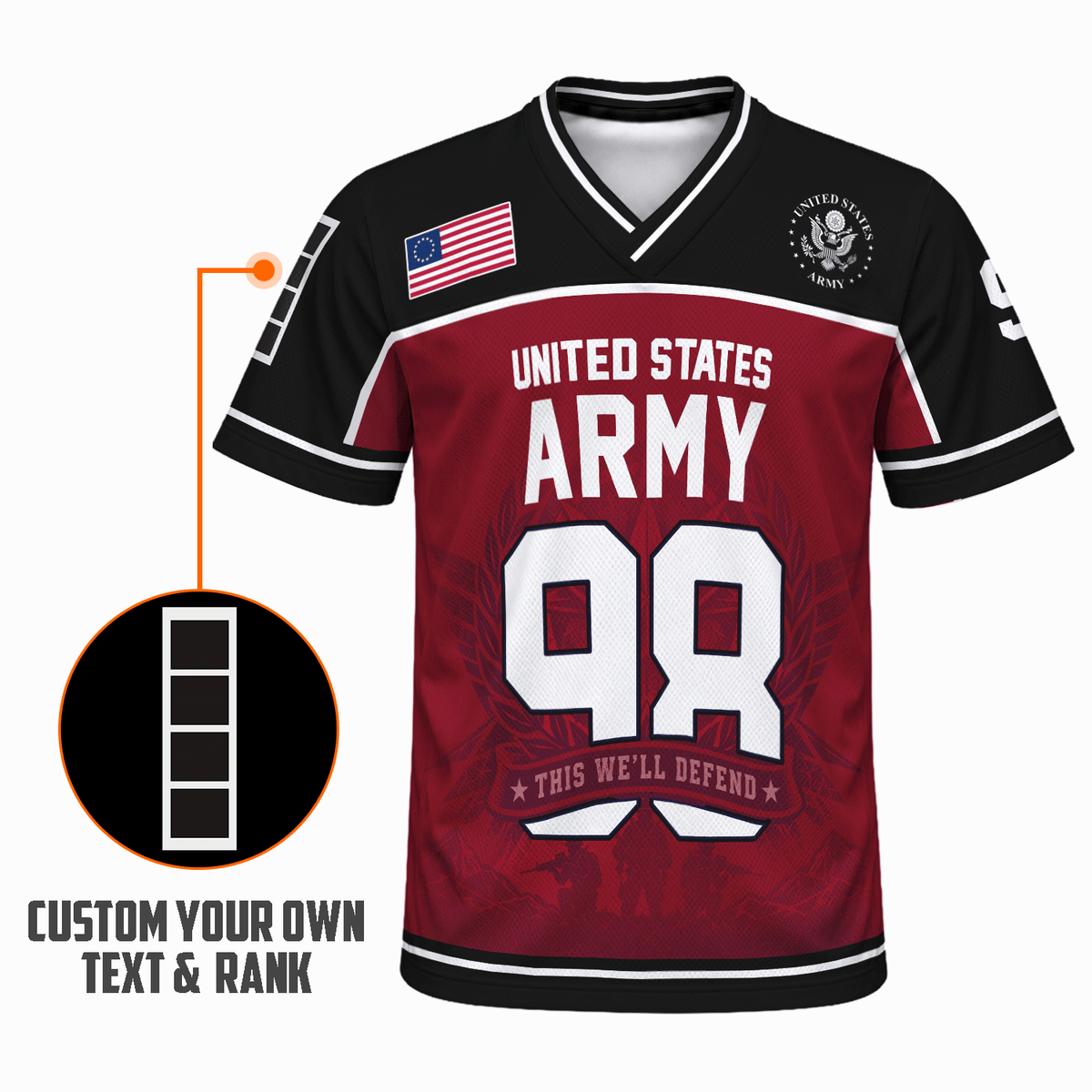 Custom U.S. Army Sports Shirt Personalized Rank Name and Military Text