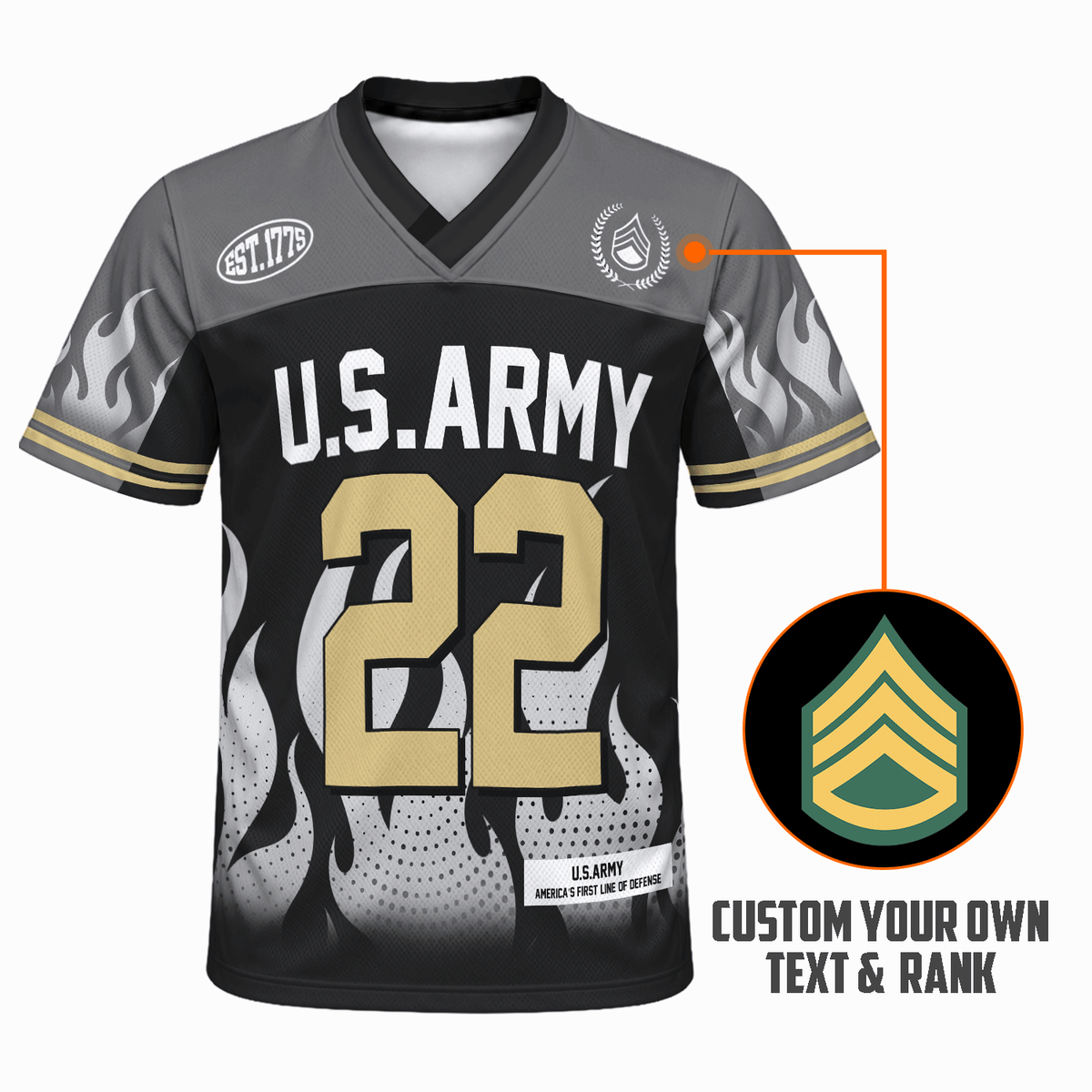 Personalized Army Military Jersey Custom Rank and Text for Veterans