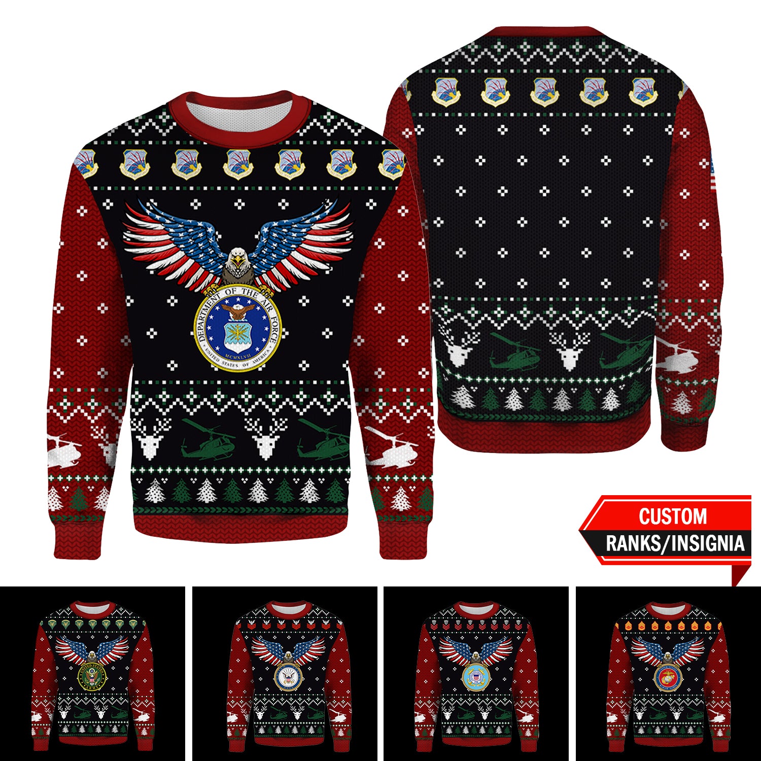 Custom 3D All Over Prints Ugly Sweater,  US Military Ranks/Insignia