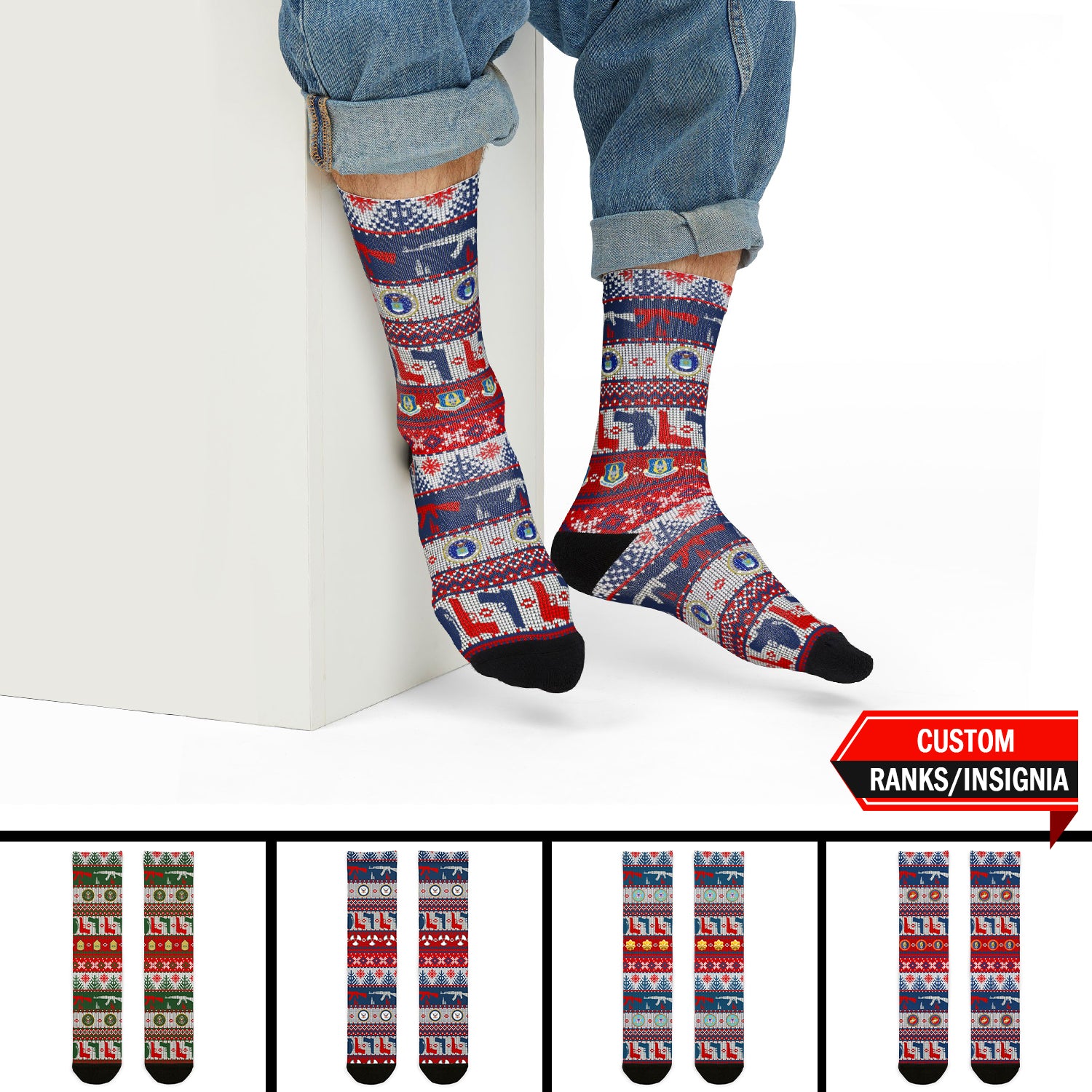 Custom US Military Ranks/Insignia All Over Prints Sublimation Crew Socks JSK01