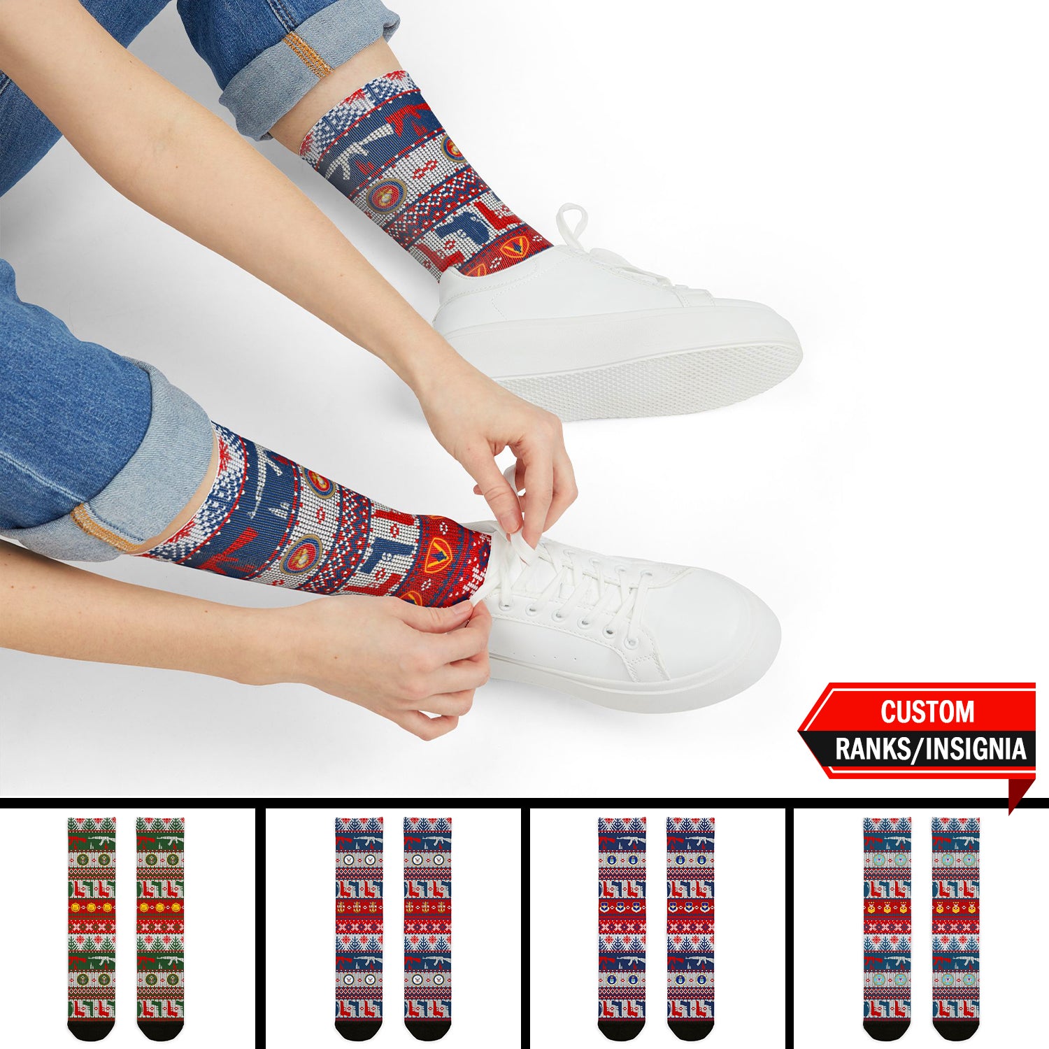 Custom US Military Ranks/Insignia All Over Prints Sublimation Crew Socks JSK01