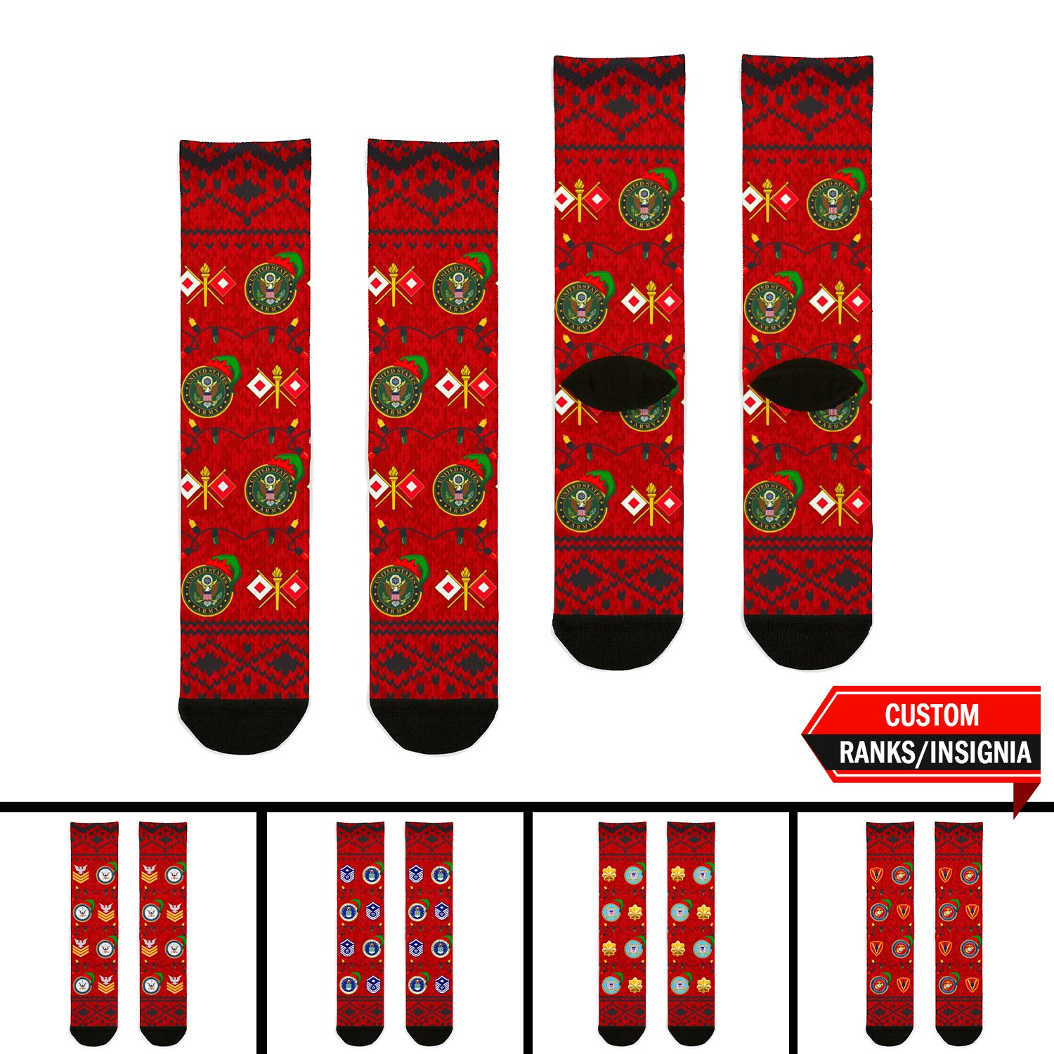 Custom US Military Ranks/Insignia All Over Prints Sublimation Crew Socks JSK02