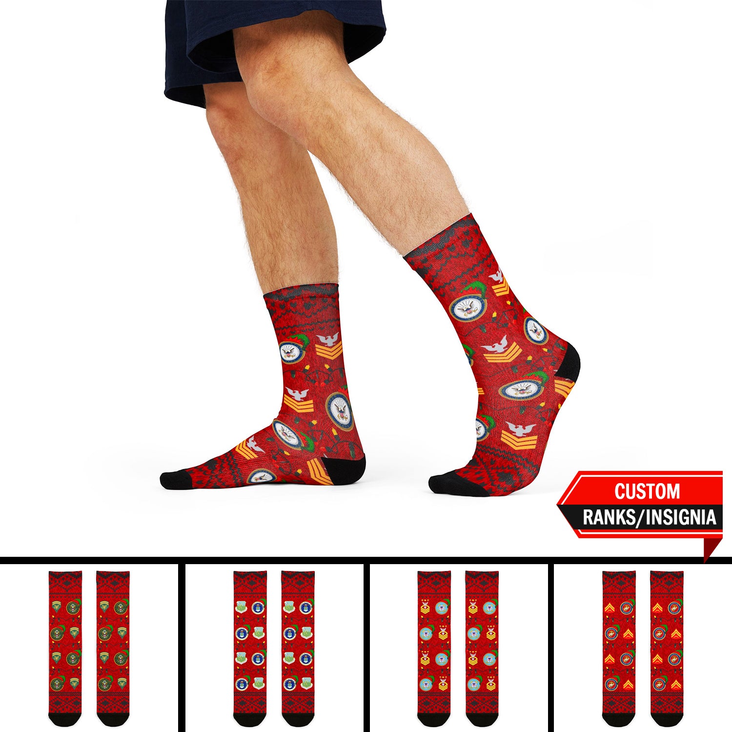 Custom US Military Ranks/Insignia All Over Prints Sublimation Crew Socks JSK02