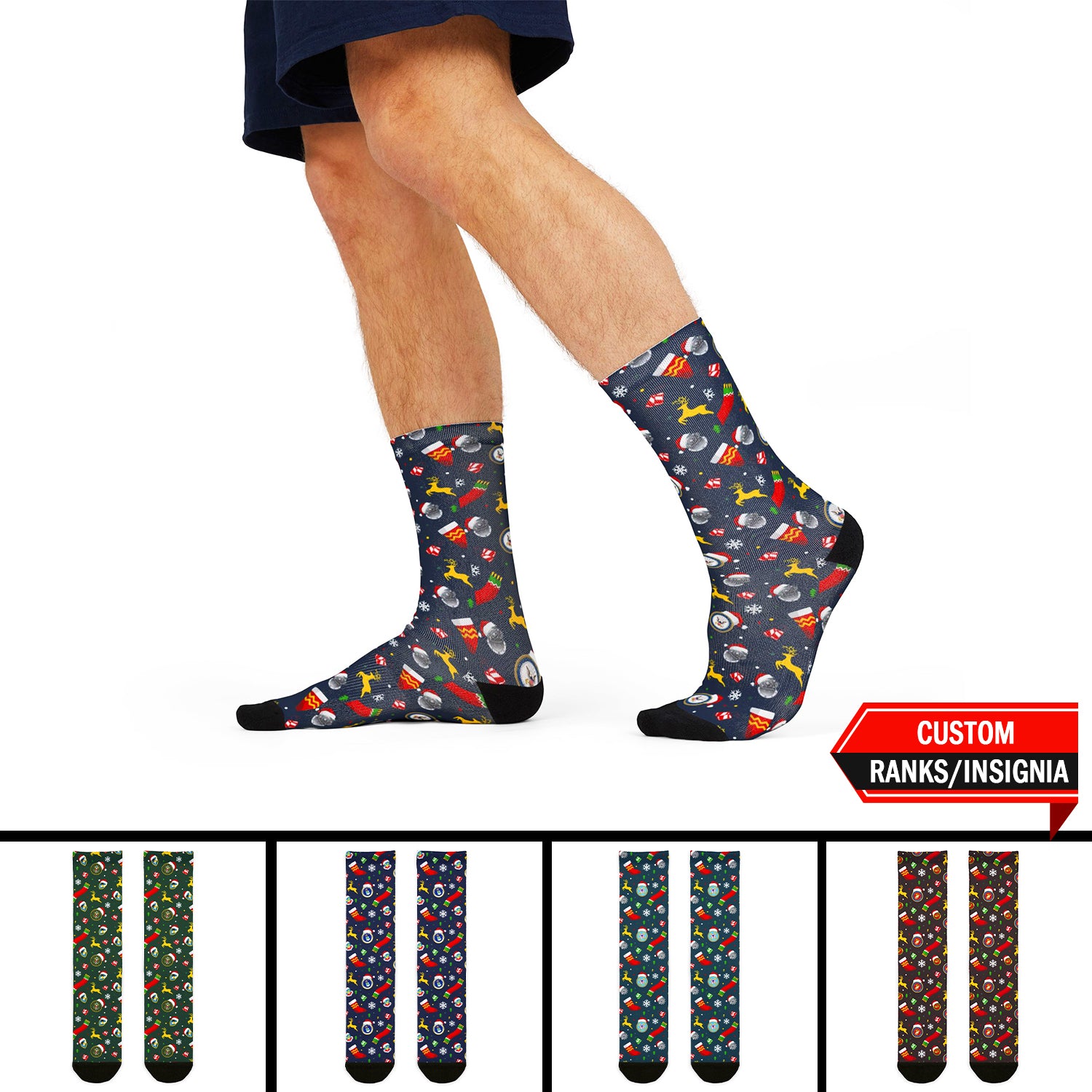 Custom US Military Ranks/Insignia All Over Prints Sublimation Crew Socks JSK03