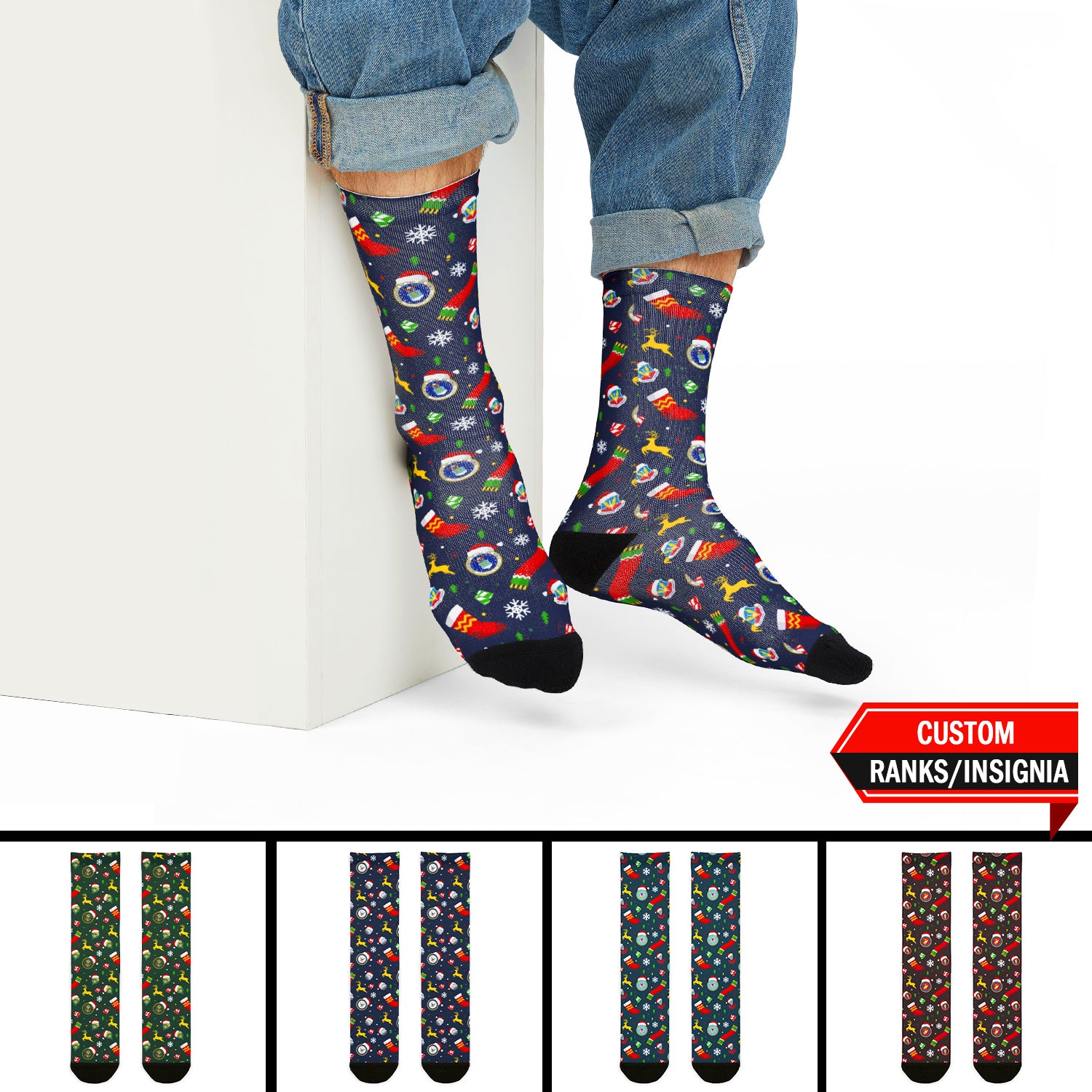 Custom US Military Ranks/Insignia All Over Prints Sublimation Crew Socks JSK03