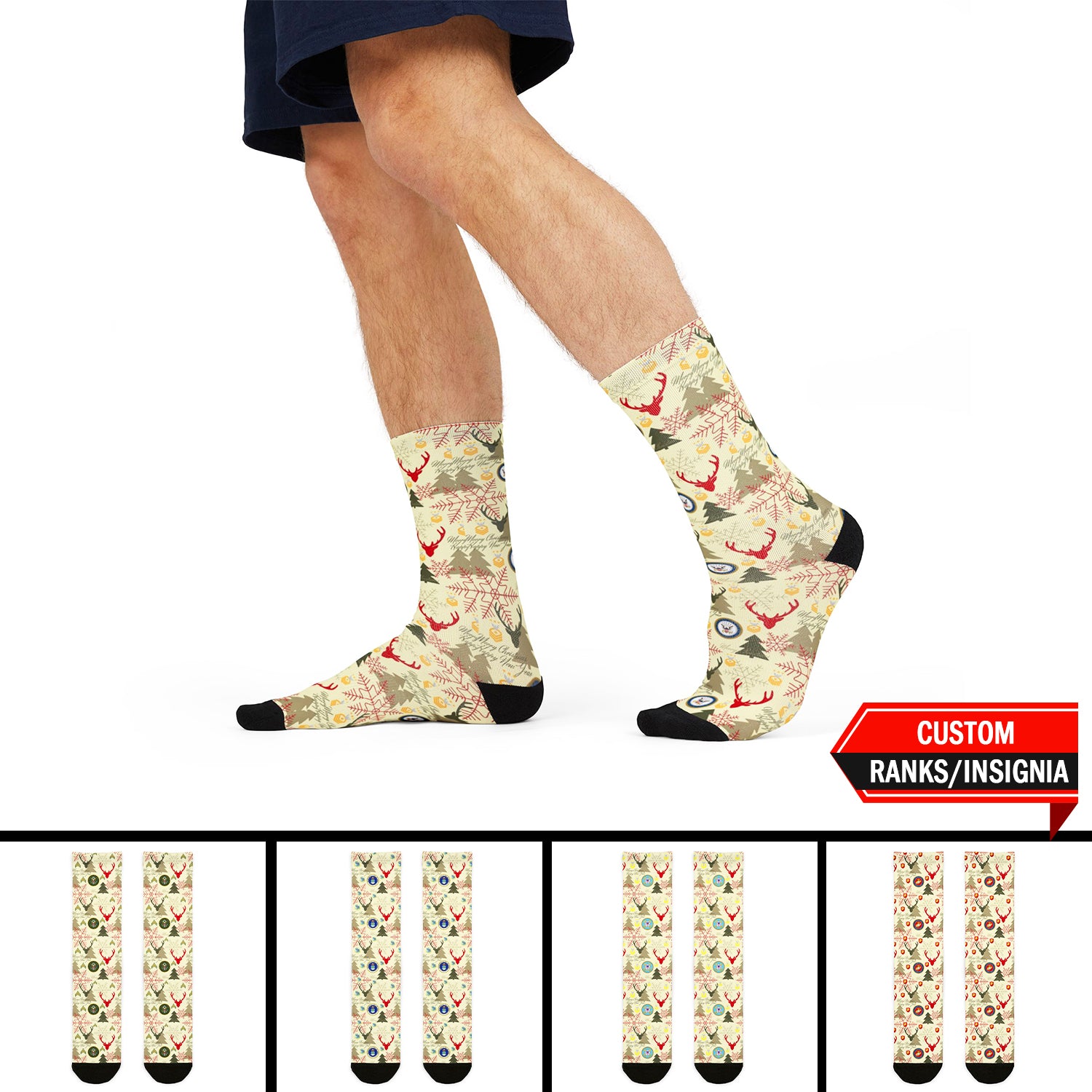 Custom US Military Ranks/Insignia All Over Prints Sublimation Crew Socks JSK04