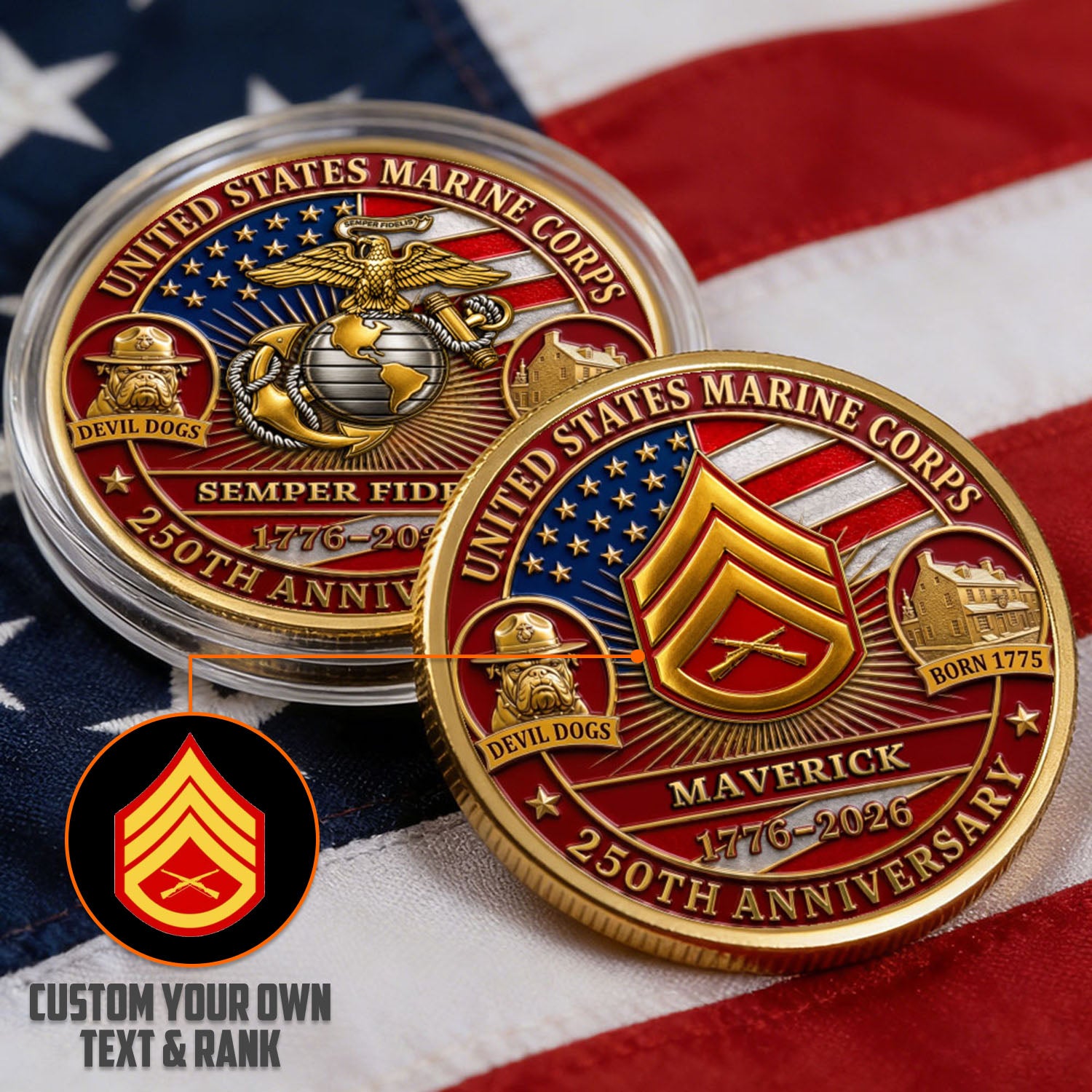 Personalized U.S. MARlNES 250th Anniversary Challenge Coin