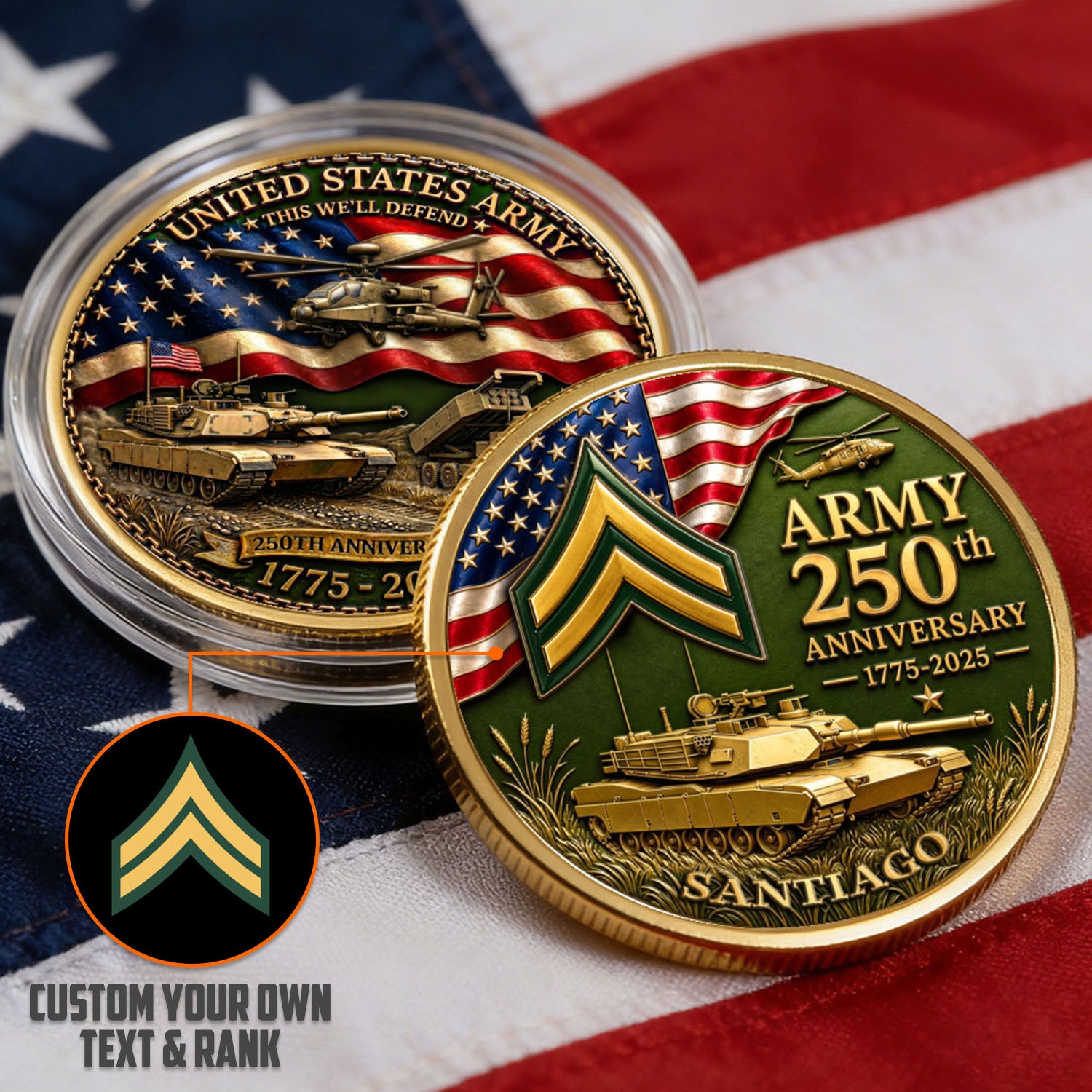 Personalized U.S.Army 250th Anniversary Tank Challenge Coin