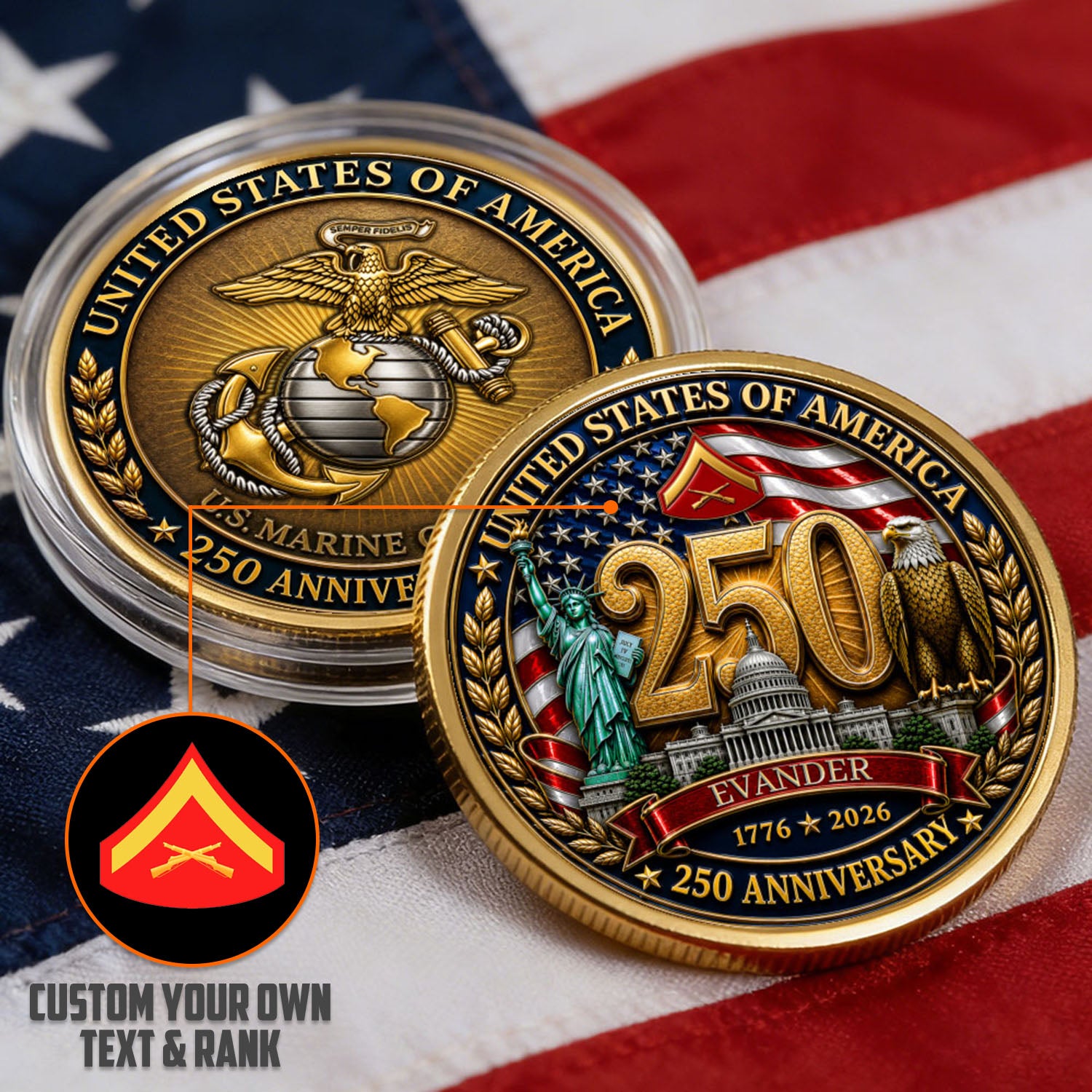 Custom MARlNES Veteran 250th Anniversary Coin