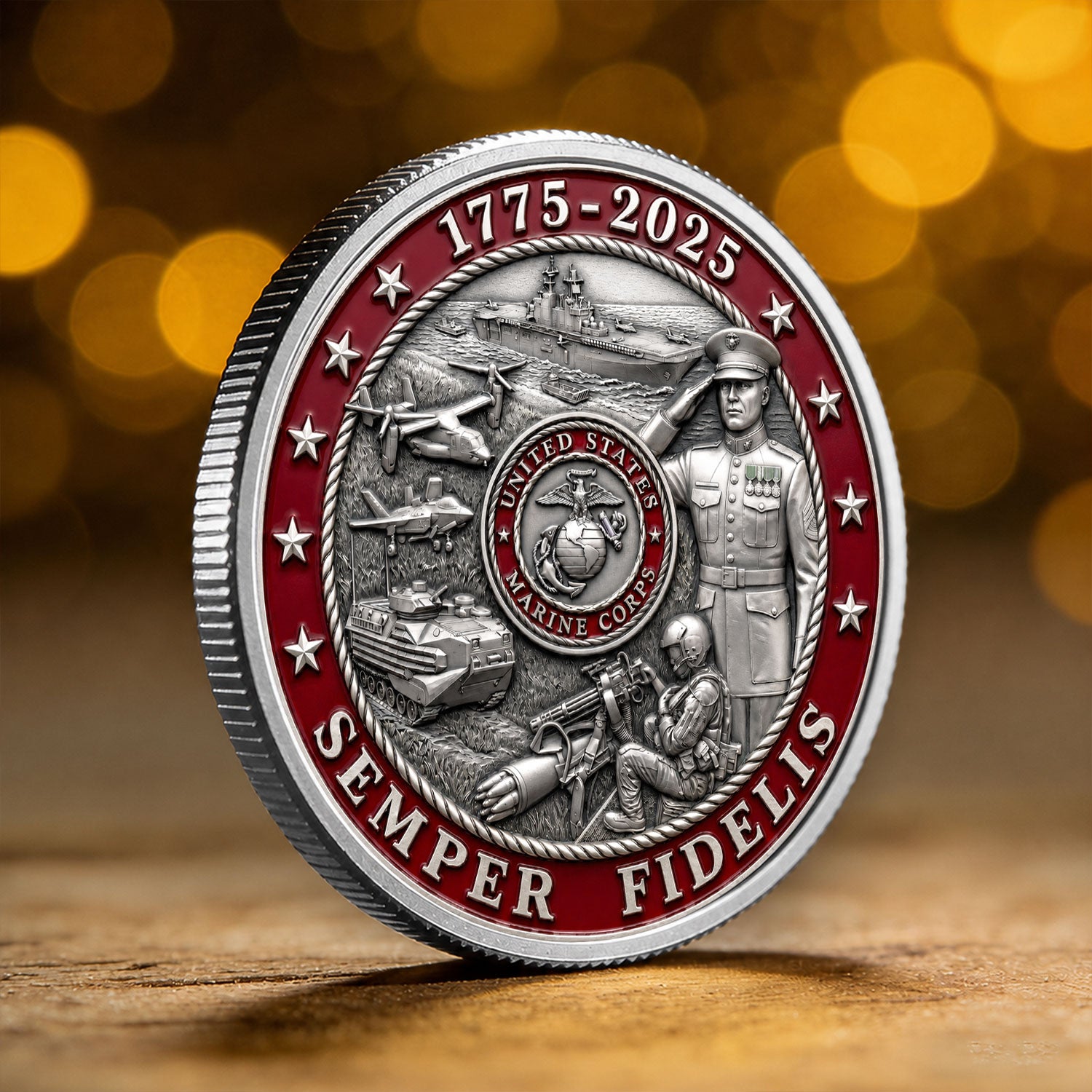 Personalized USMC Rank USA 250th Anniversary 3D Challenge Coin