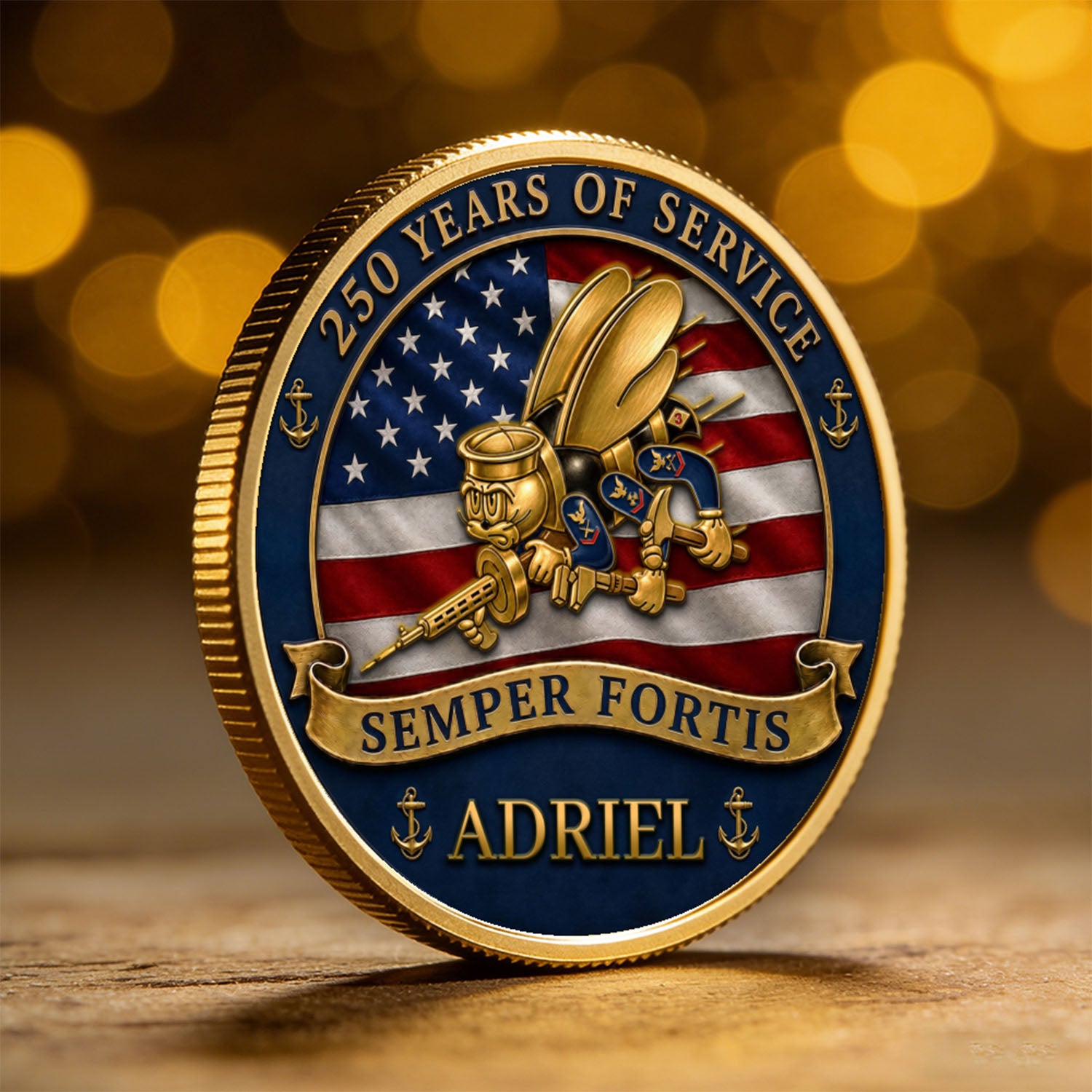 Navy 250th Anniversary Custom Rank 3D Challenge Coin Gift