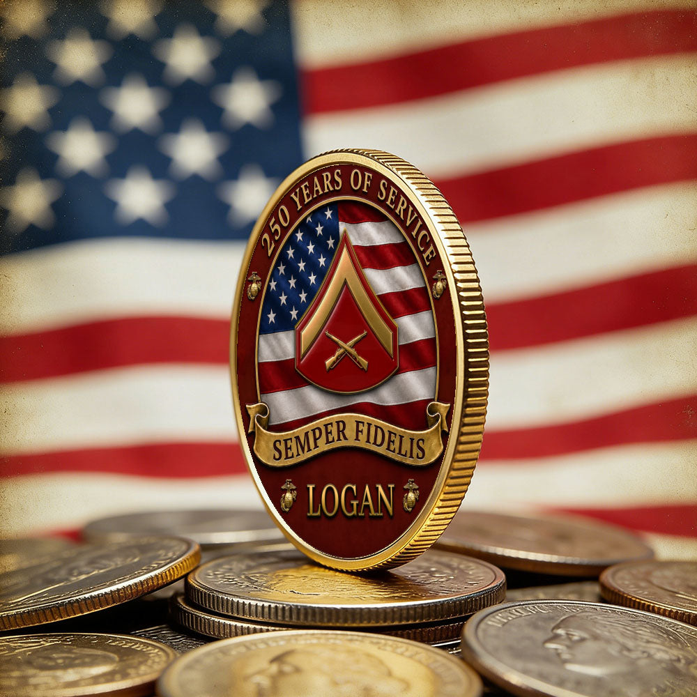 Custom USMC Veteran Rank 3D Challenge Coin USA 250 Years
