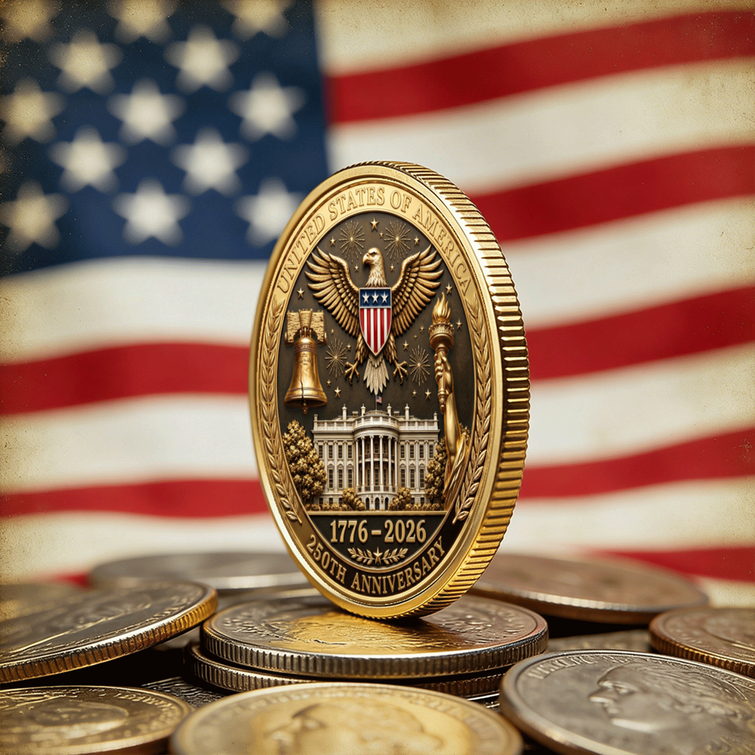 Custom USAF Rank USA 250 Years 3D Challenge Coin Gift