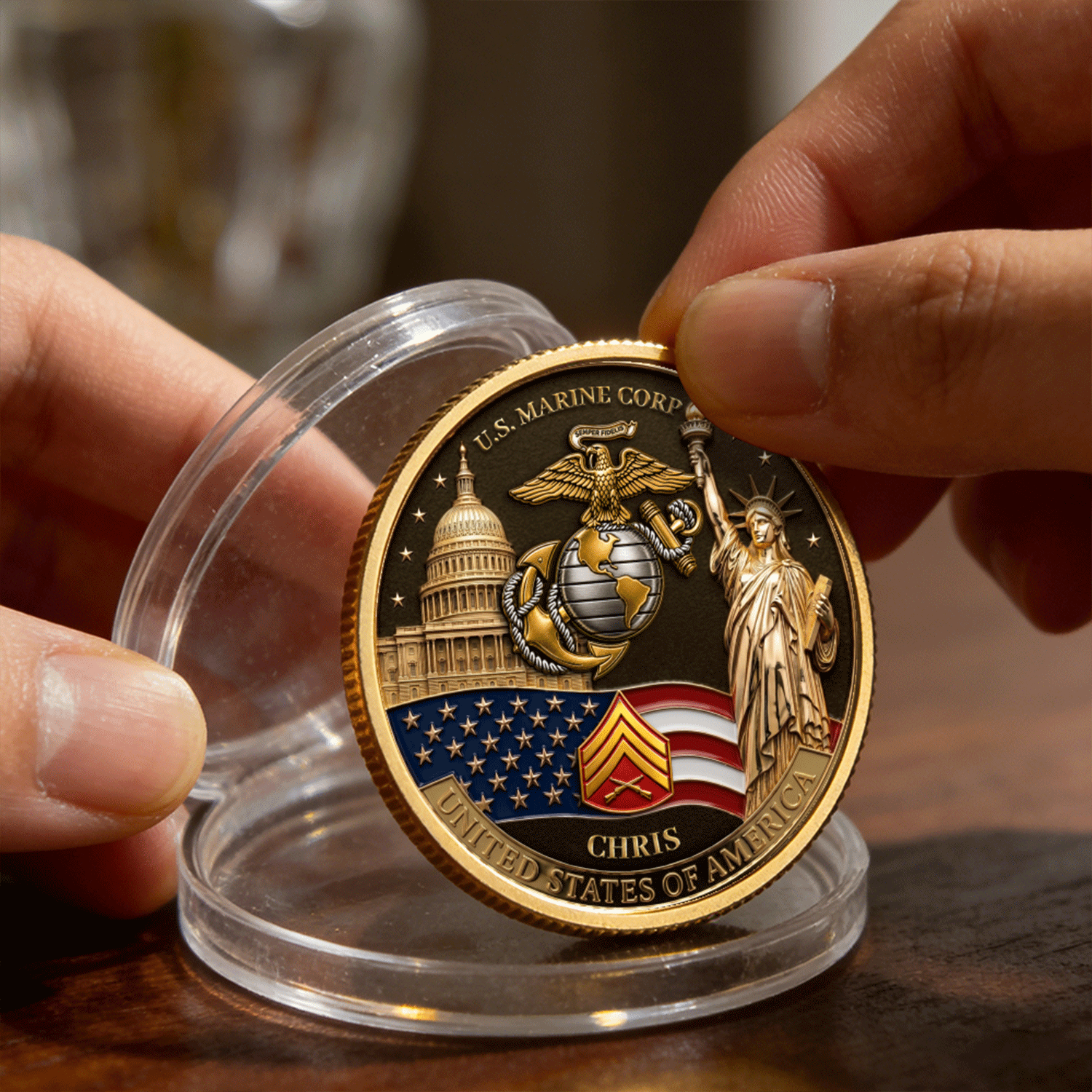 USA 250 USMC Military Rank Personalized 3D Challenge Coin