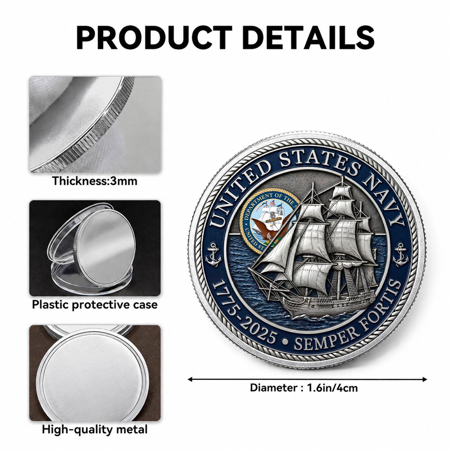 US Navy Custom Rank 3D Challenge Coin Veteran Gift