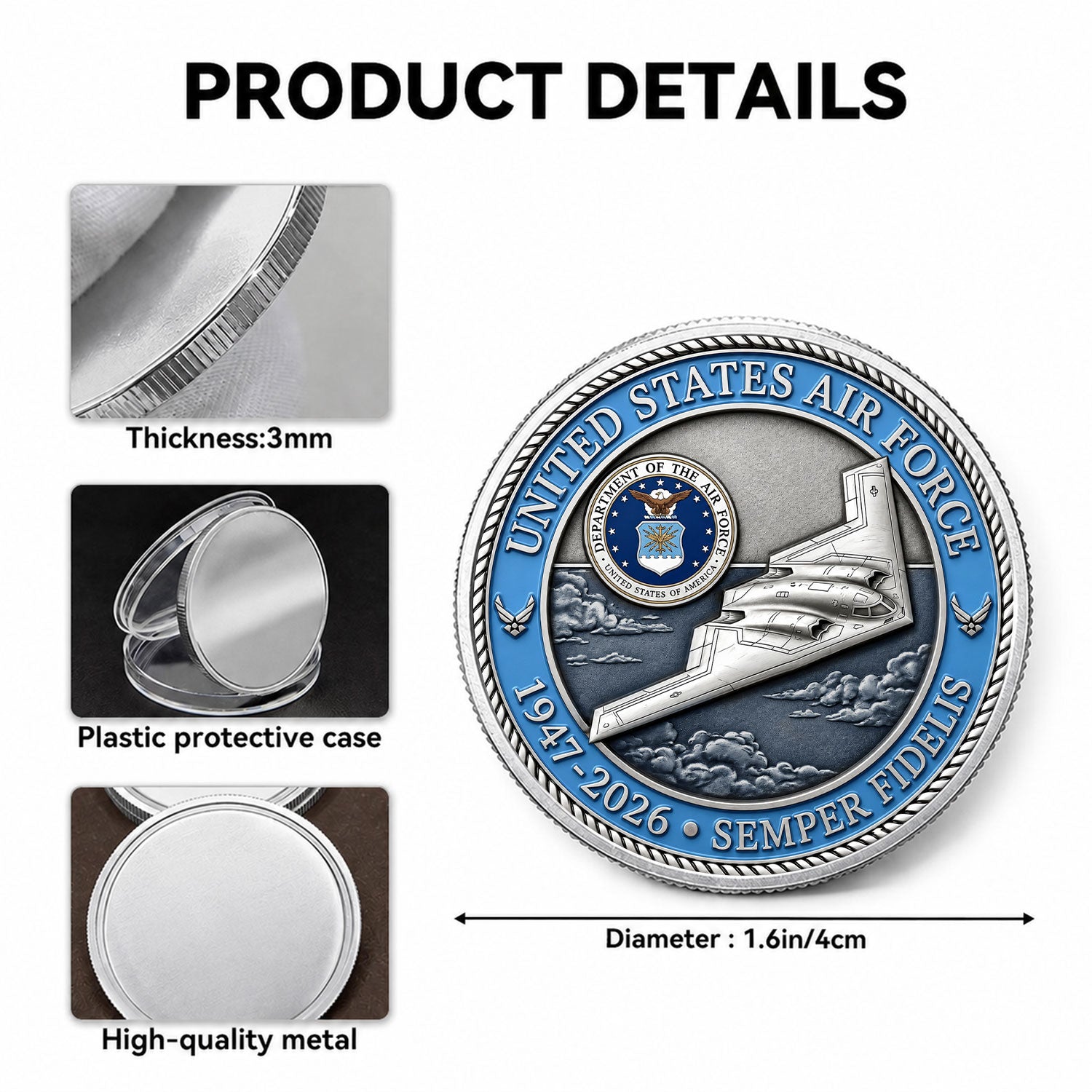 USAF Custom Name Rank 3D Challenge Coin USA 250