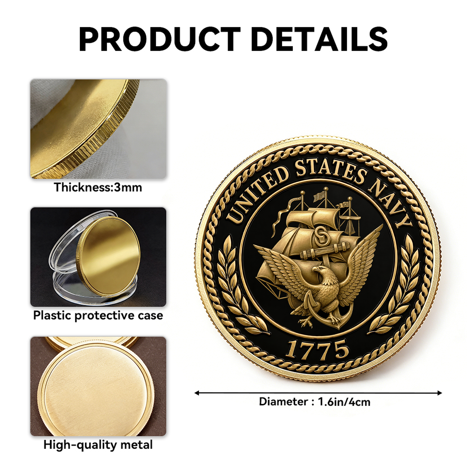Personalized US Navy Rank Name 3D Challenge Coin Sailor Gift