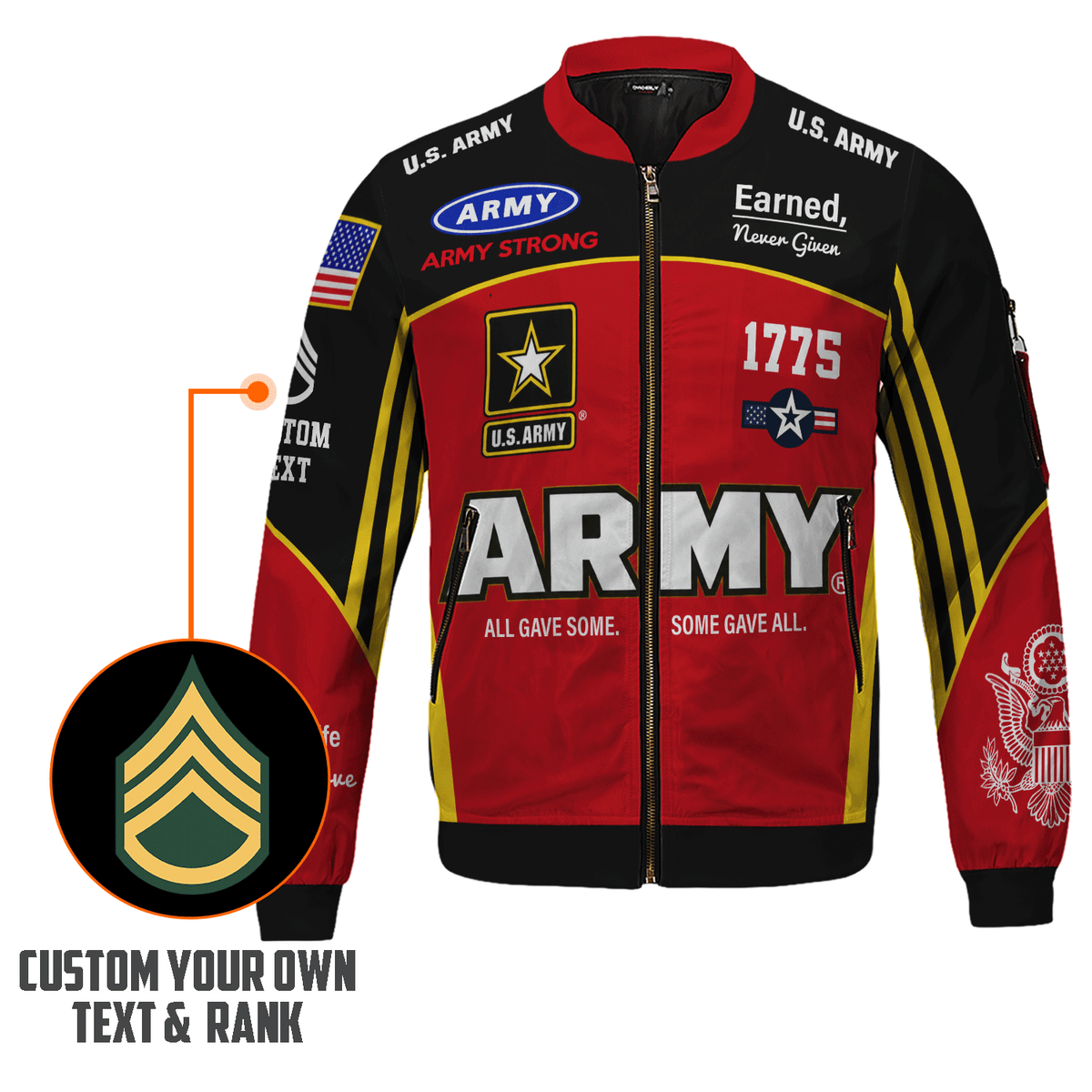 Custom Army Soldier Bomber Jacket with Personalized Text & Military Rank