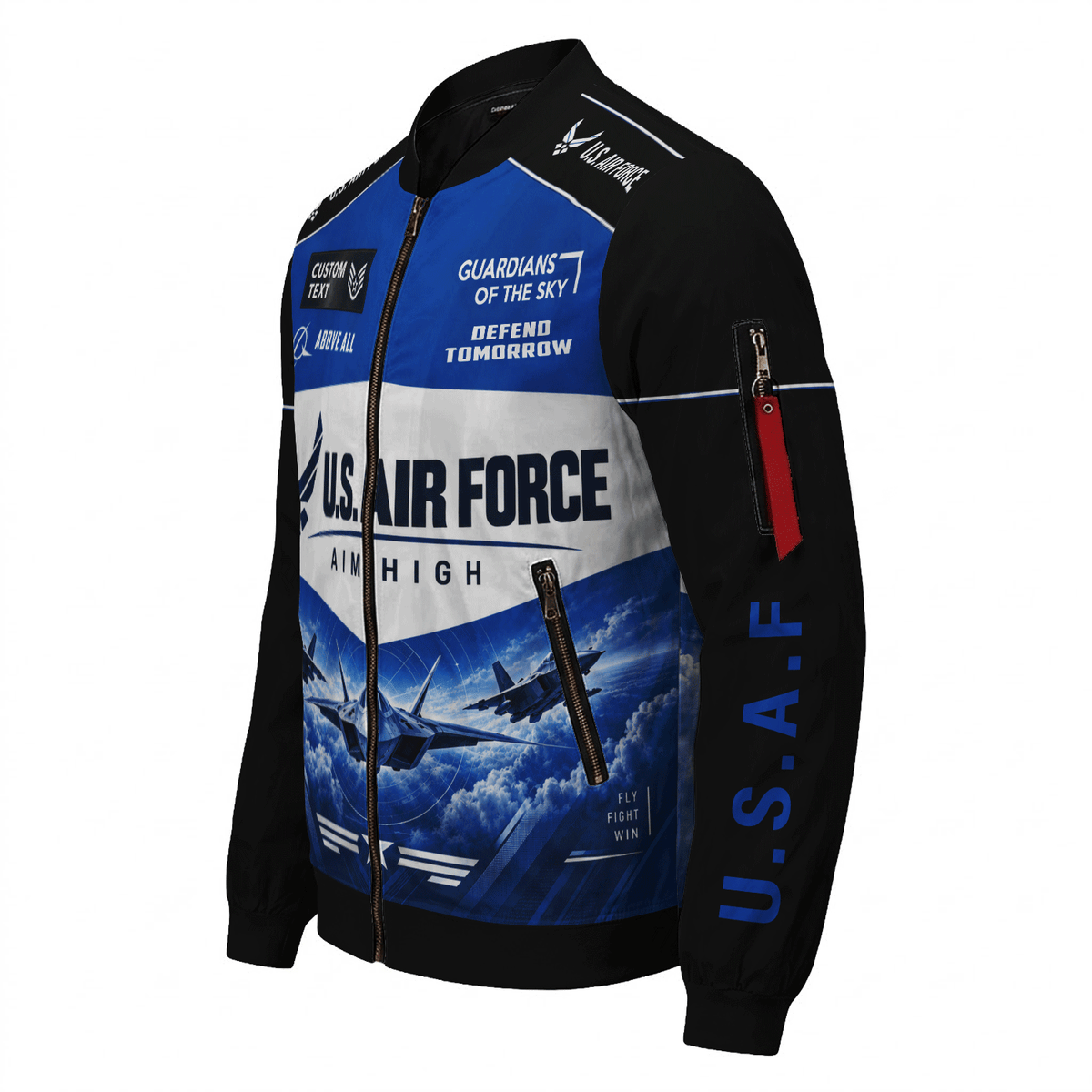 Personalized USAF Bomber Jacket Custom Veteran Rank Service Text