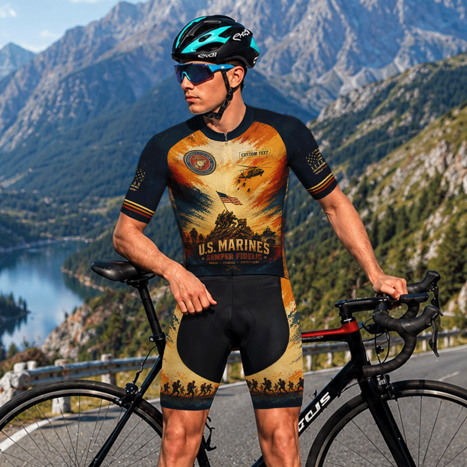 Custom US Marine Cycling Jersey Personalized Marine Veteran Rank Bike Jersey