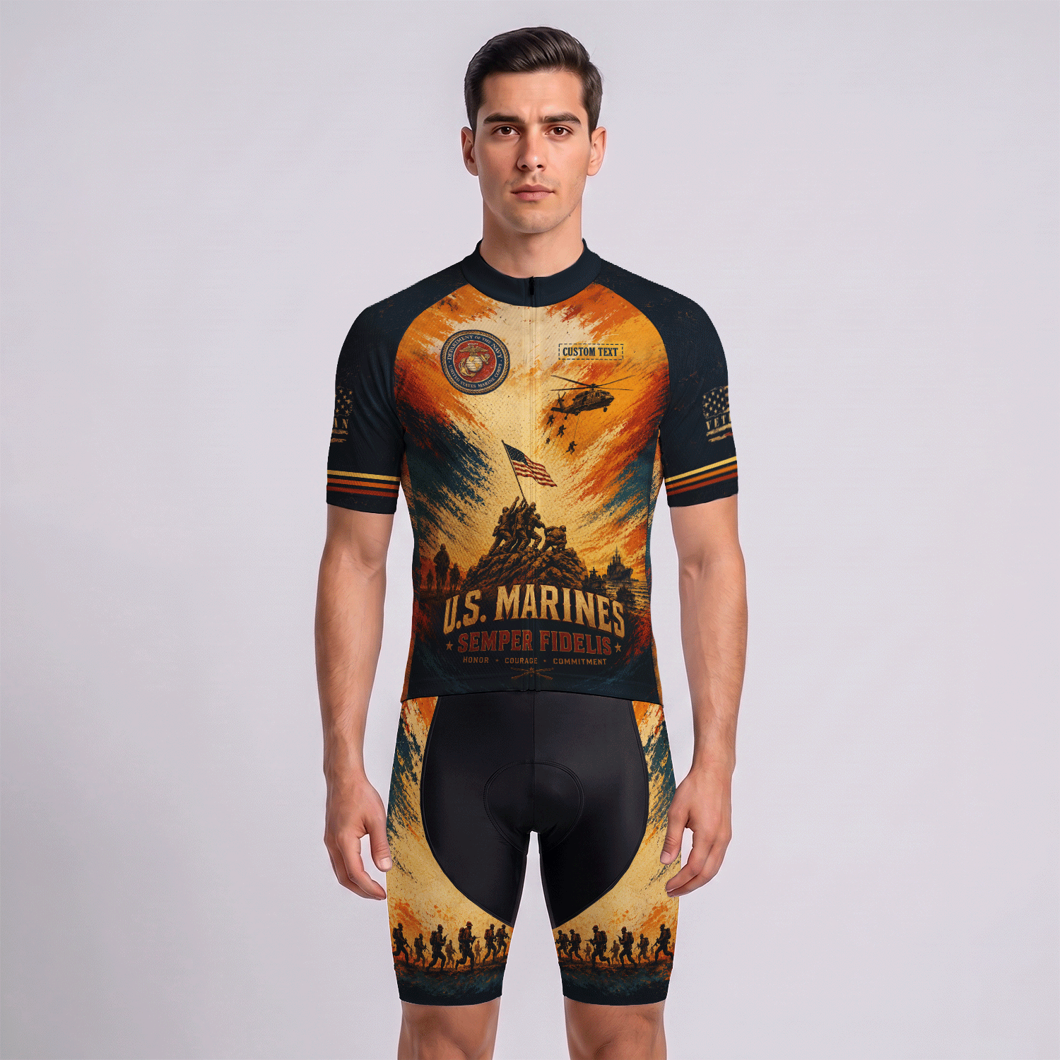 Custom US Marine Cycling Jersey Personalized Marine Veteran Rank Bike Jersey