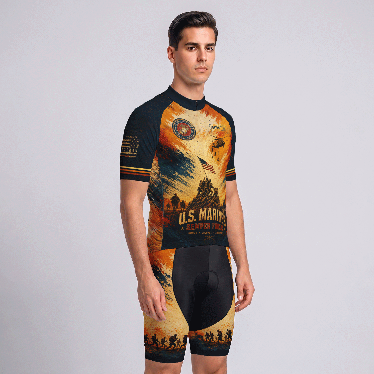 Custom US Marine Cycling Jersey Personalized Marine Veteran Rank Bike Jersey
