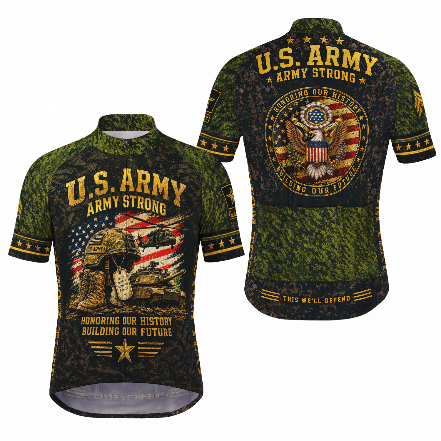 Personalized US Army Cycling Jersey Custom Rank & Name Veteran Gift
