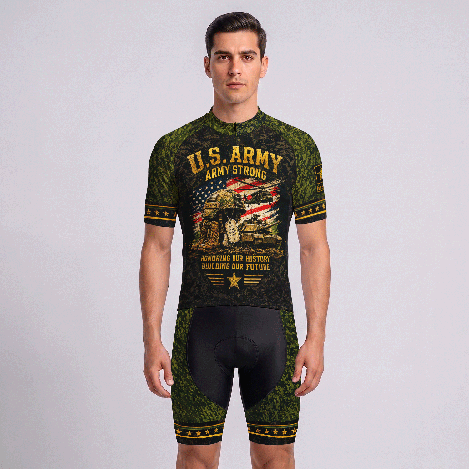 Personalized US Army Cycling Jersey Custom Rank & Name Veteran Gift
