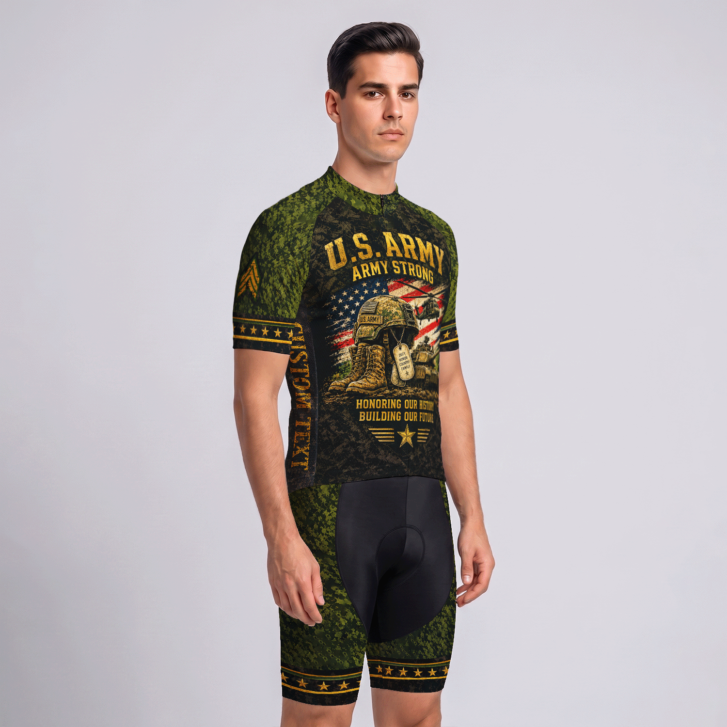 Personalized US Army Cycling Jersey Custom Rank & Name Veteran Gift