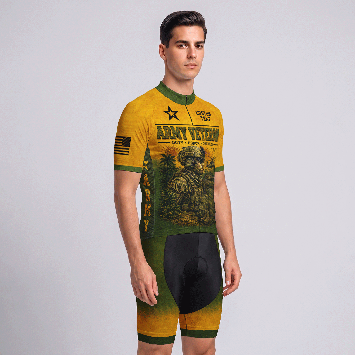 Custom Army Veteran Cycling Jersey Personalized Military Rank & Name Shirt