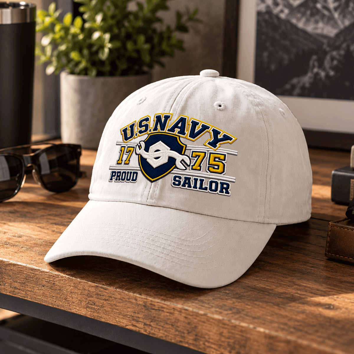 Custom Navy Embroidered Cap Personalized Rank and Custom Text