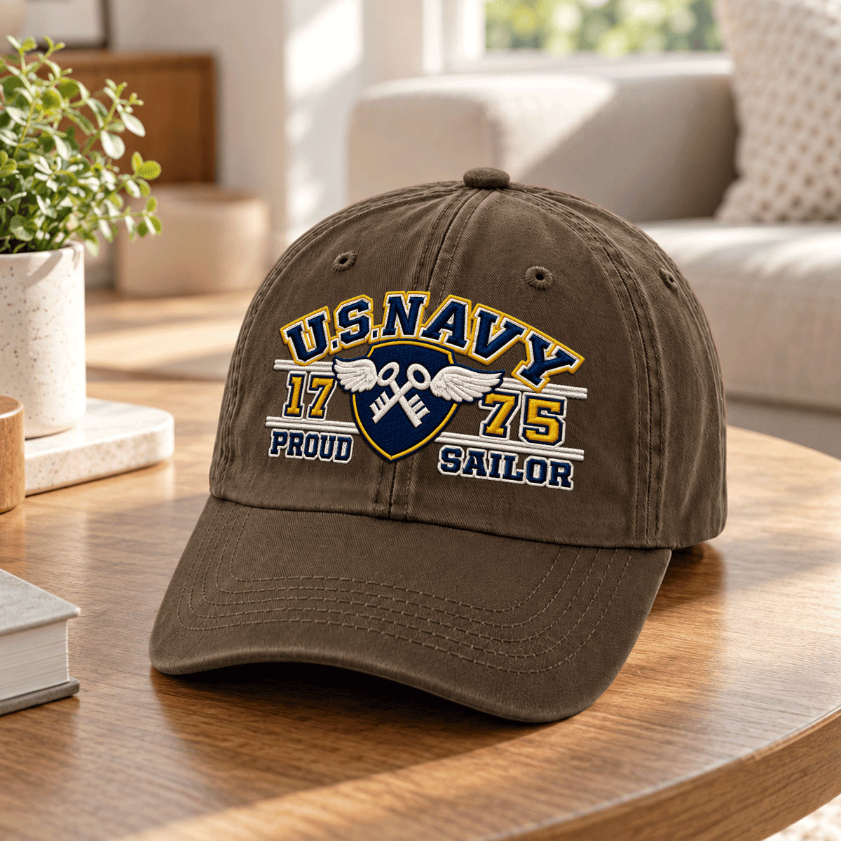 Custom Navy Embroidered Cap Personalized Rank and Custom Text