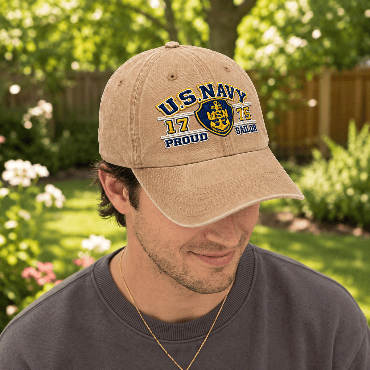 Custom Navy Embroidered Cap Personalized Rank and Custom Text
