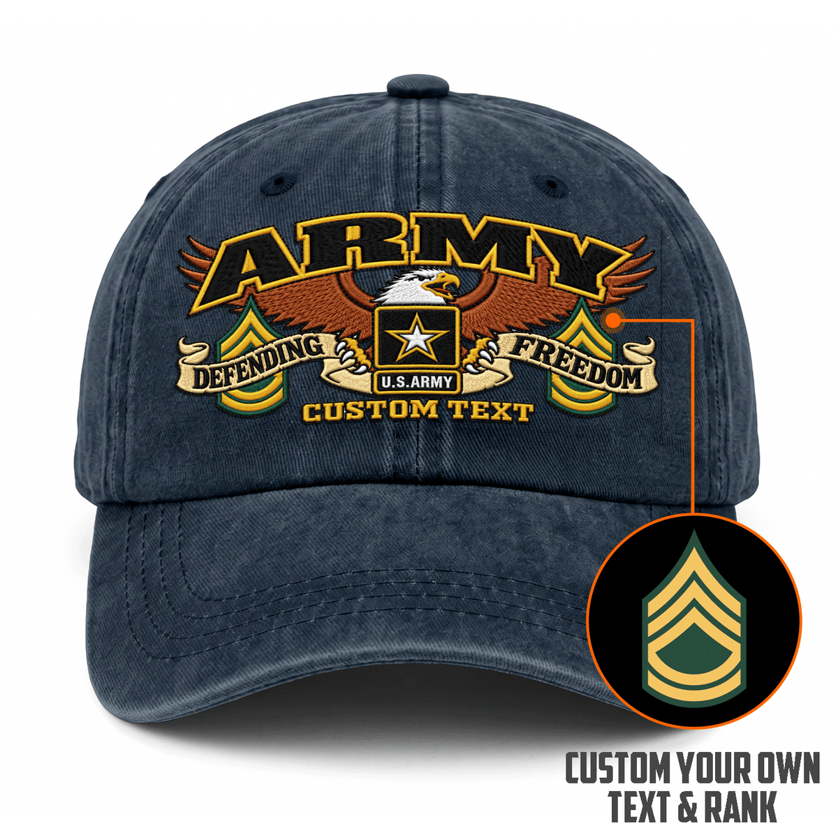 Custom Army Veteran Washed Cap Personalized Military Rank and Text