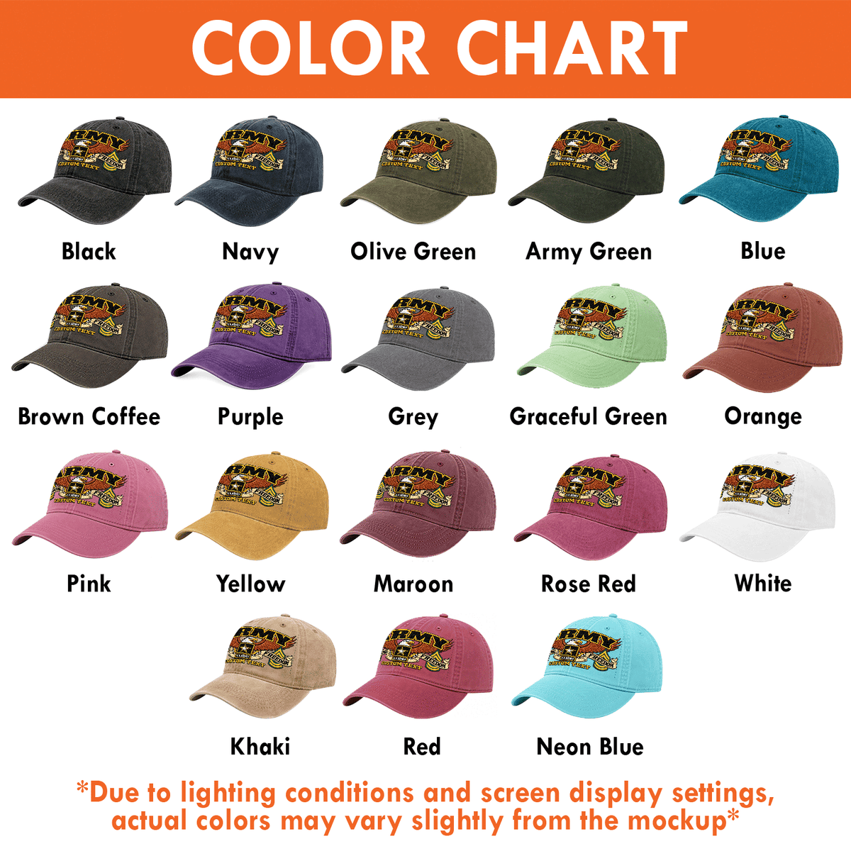 Custom Army Veteran Washed Cap Personalized Military Rank and Text