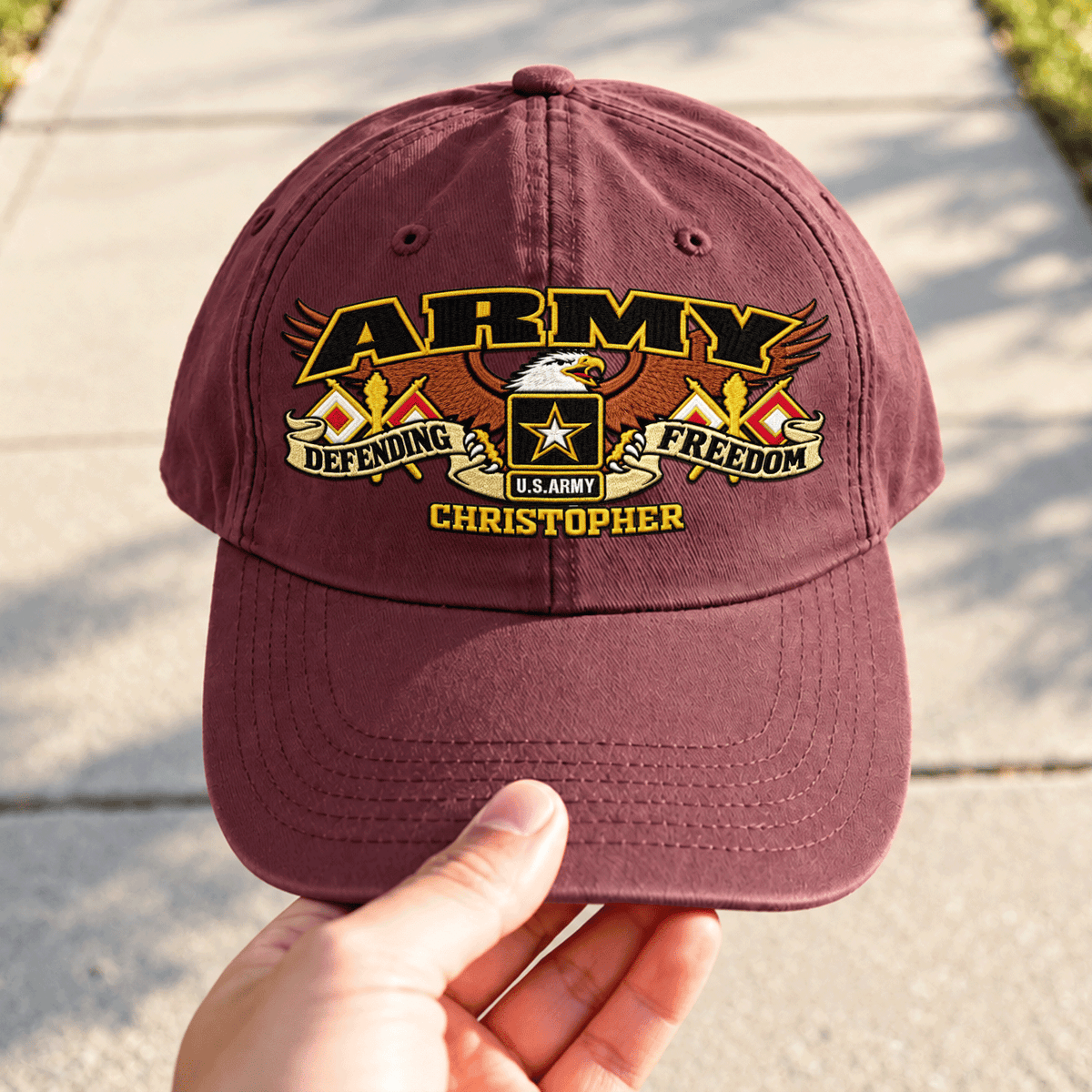 Custom Army Veteran Washed Cap Personalized Military Rank and Text
