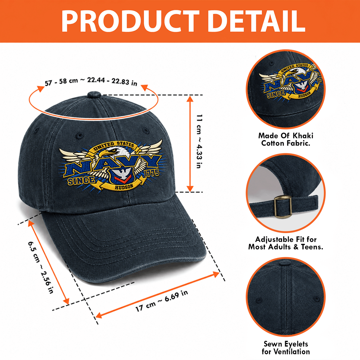 Personalized Navy Washed Hat Custom Military Rank and Text