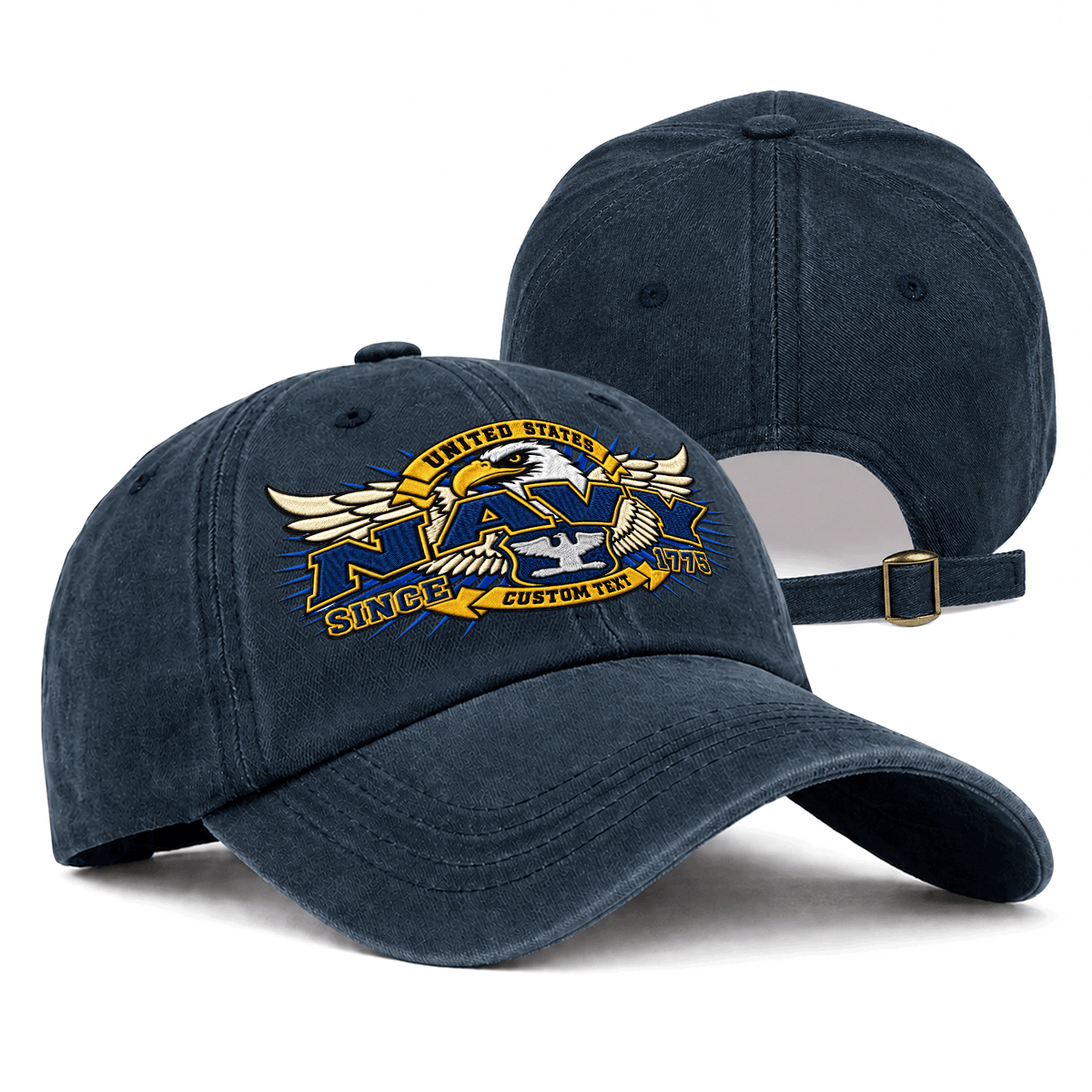Personalized Navy Washed Hat Custom Military Rank and Text