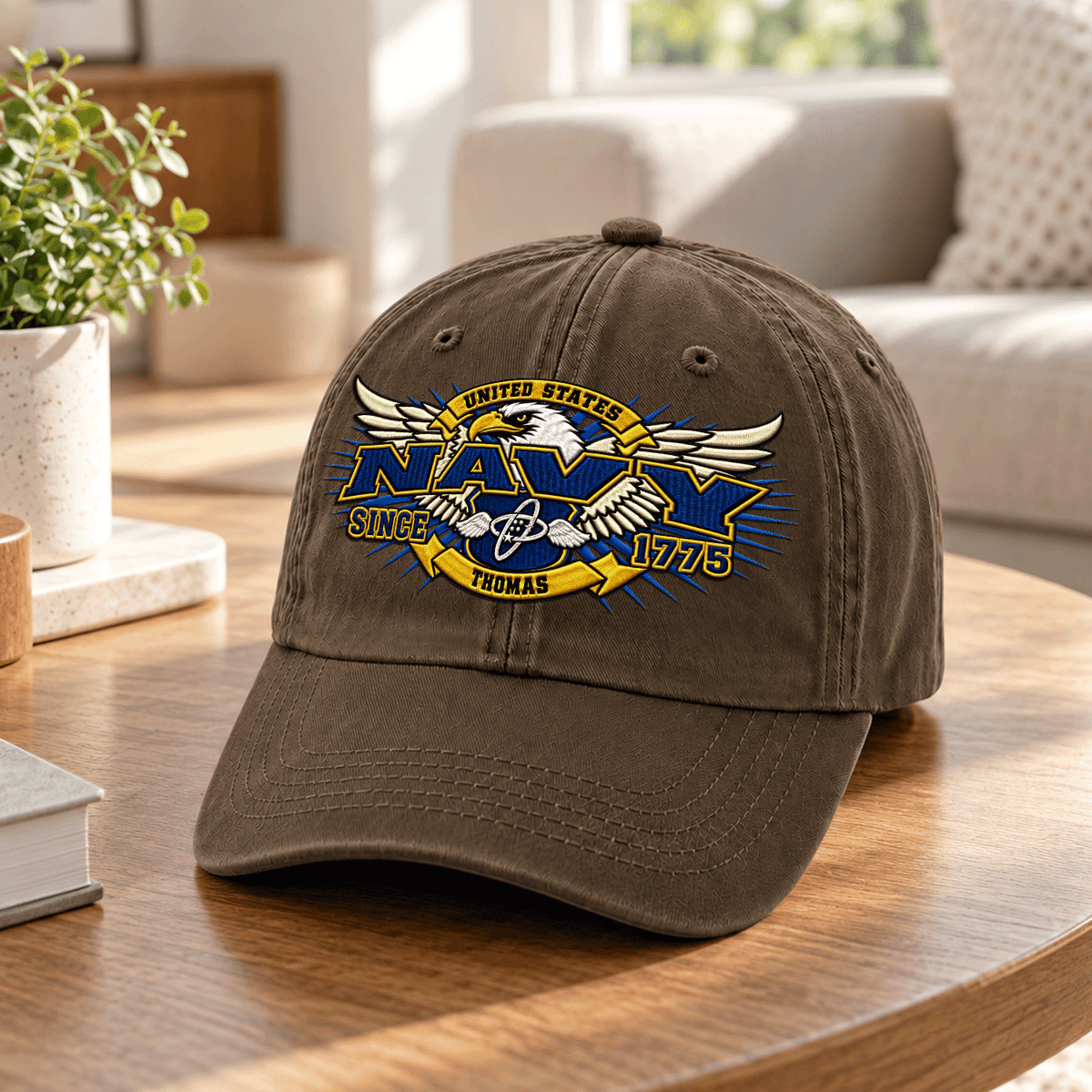 Personalized Navy Washed Hat Custom Military Rank and Text
