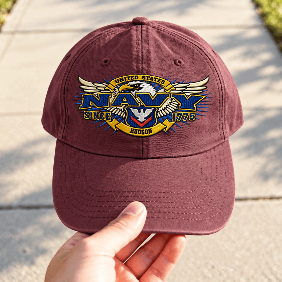 Personalized Navy Washed Hat Custom Military Rank and Text