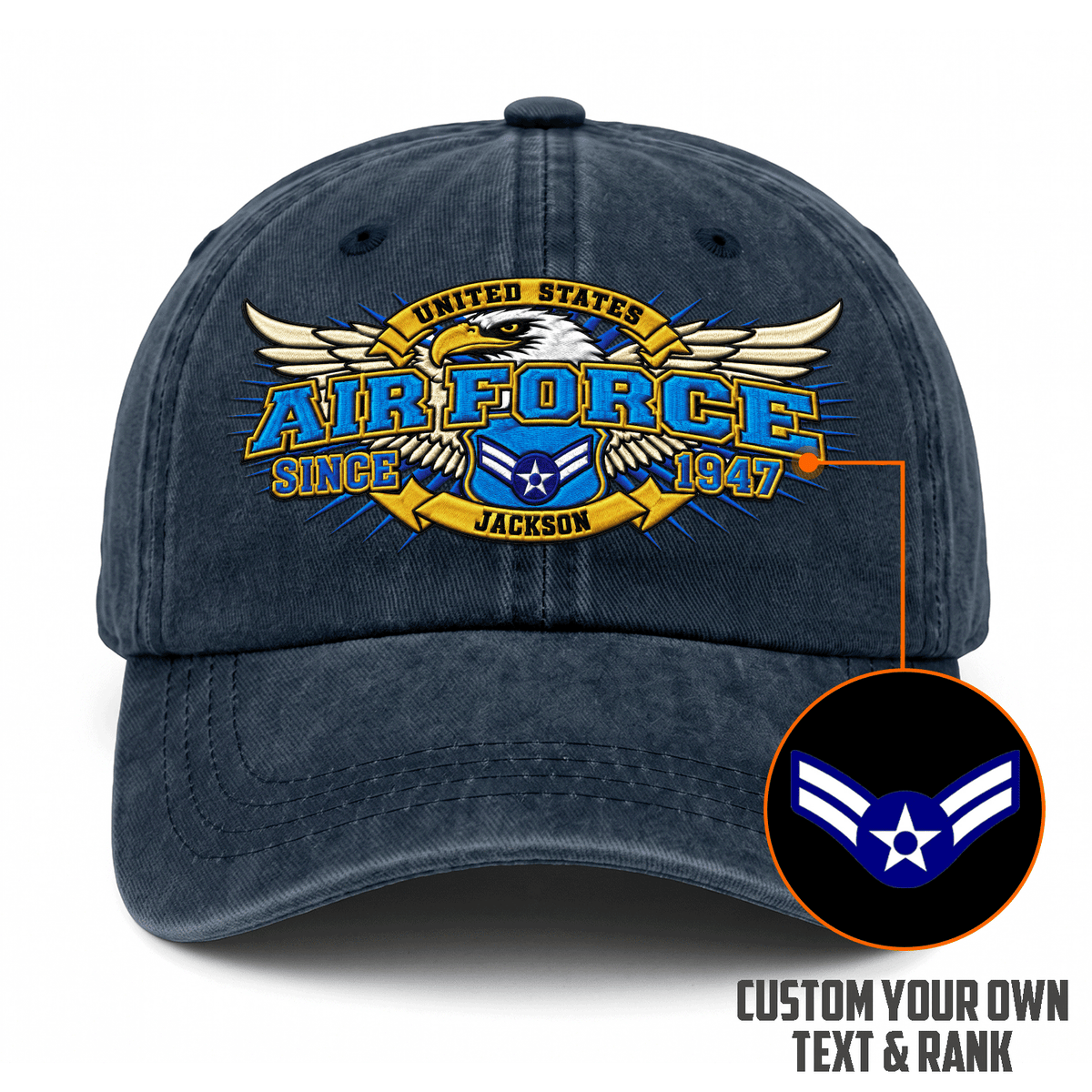Custom Air Force Embroidered Cap Personalized Rank and Custom Text