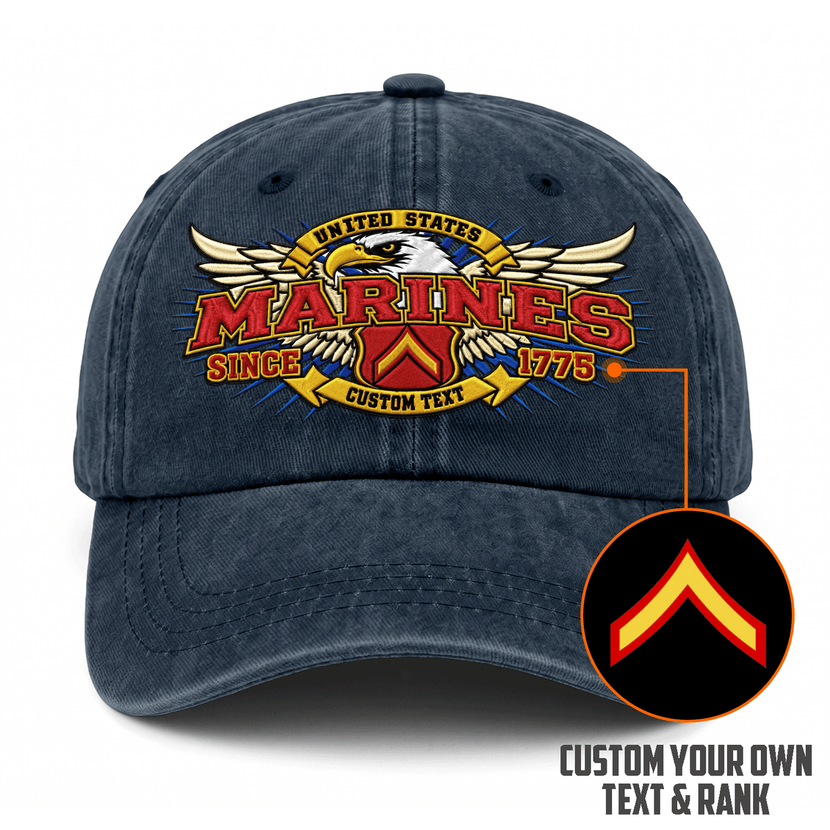 U.S. Marine Corps Washed Cap Personalized Rank Text Military Gift