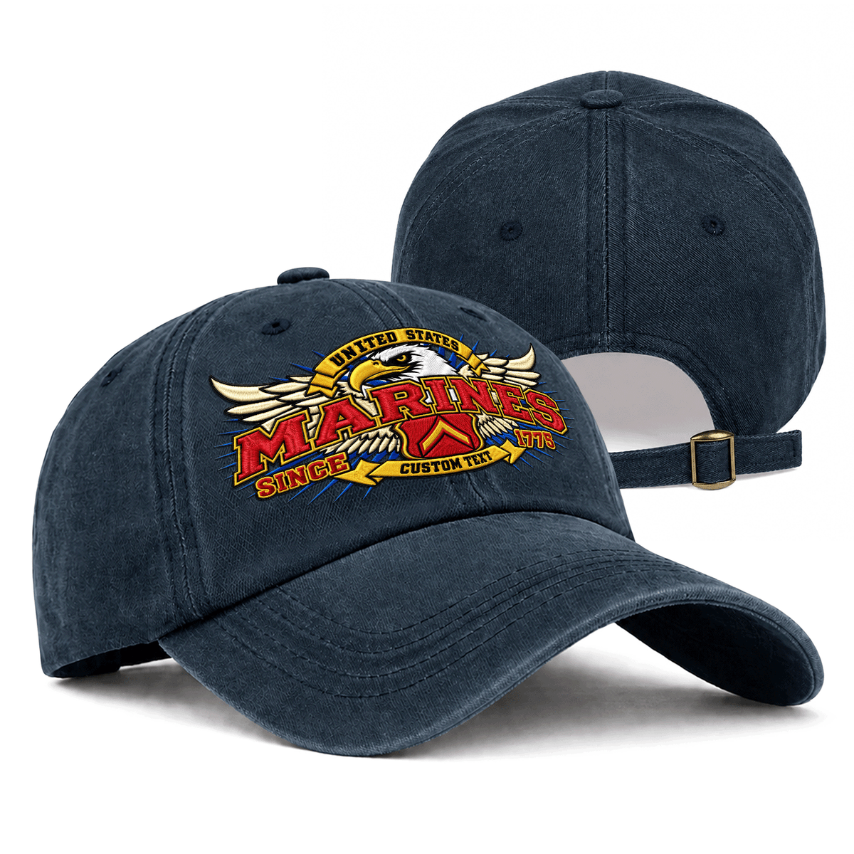 U.S. Marine Corps Washed Cap Personalized Rank Text Military Gift