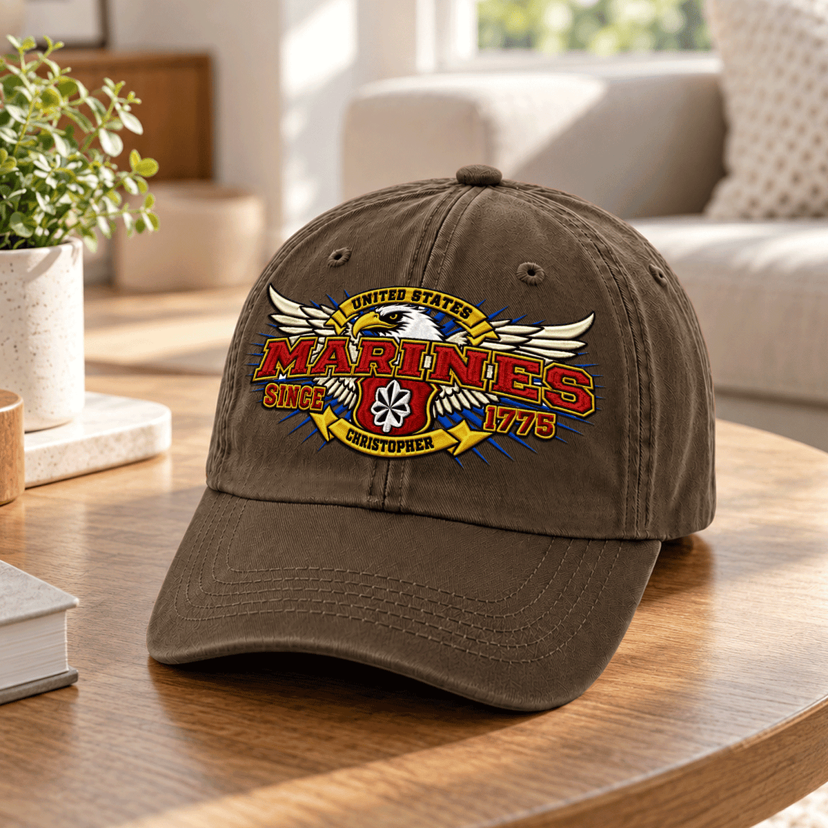 U.S. Marine Corps Washed Cap Personalized Rank Text Military Gift