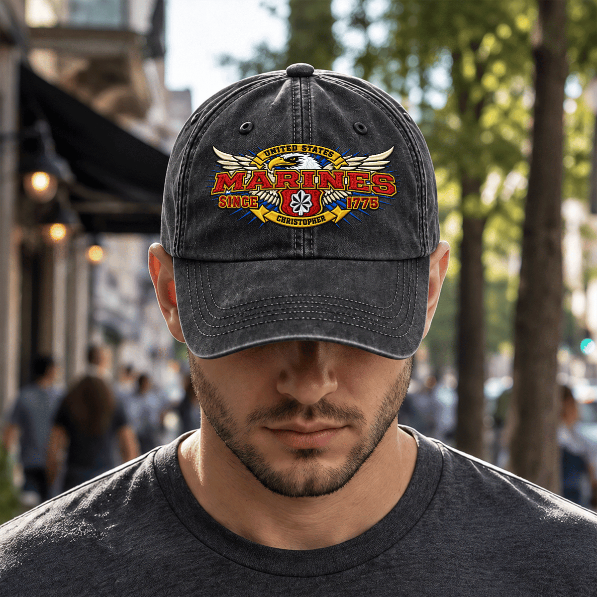 U.S. Marine Corps Washed Cap Personalized Rank Text Military Gift