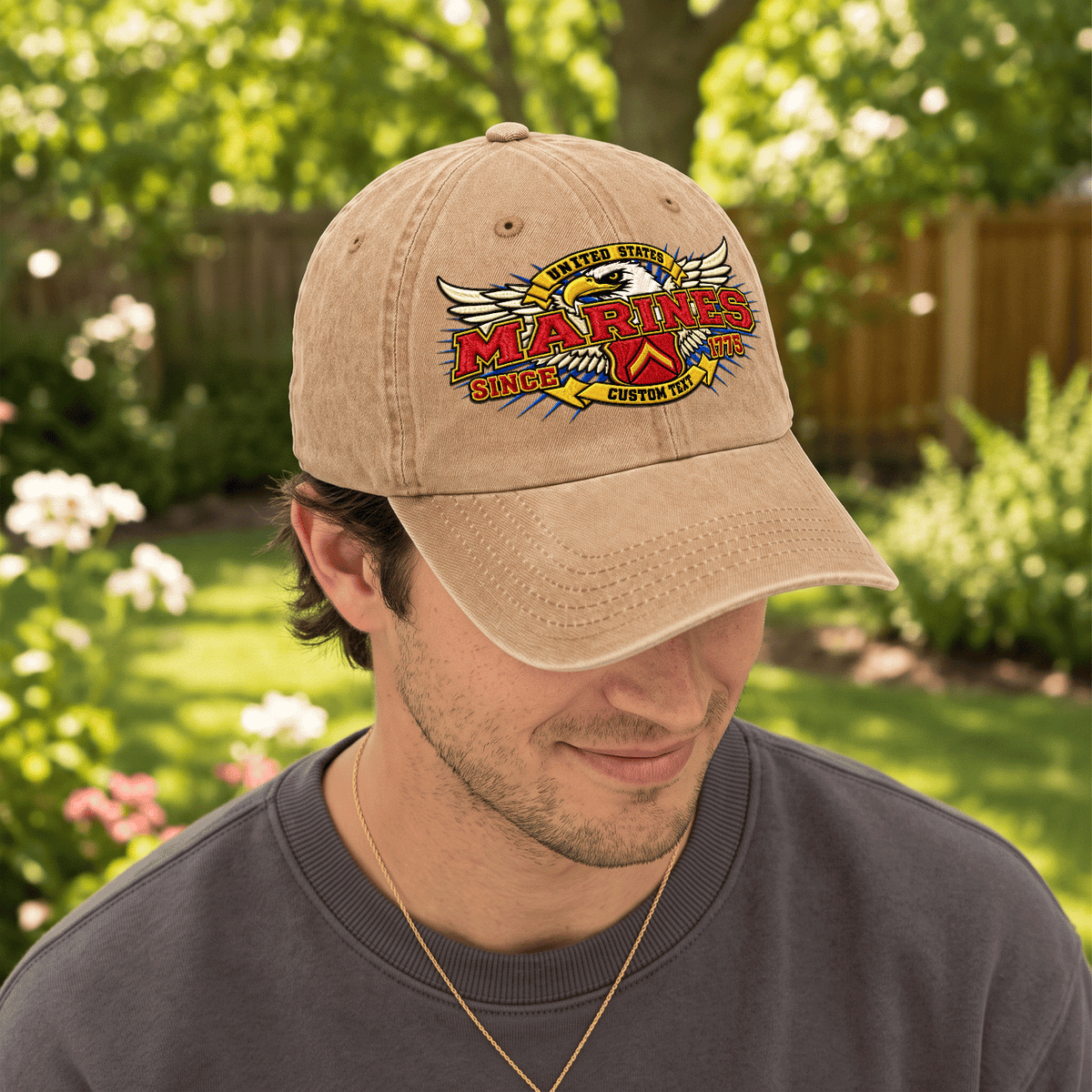 U.S. Marine Corps Washed Cap Personalized Rank Text Military Gift