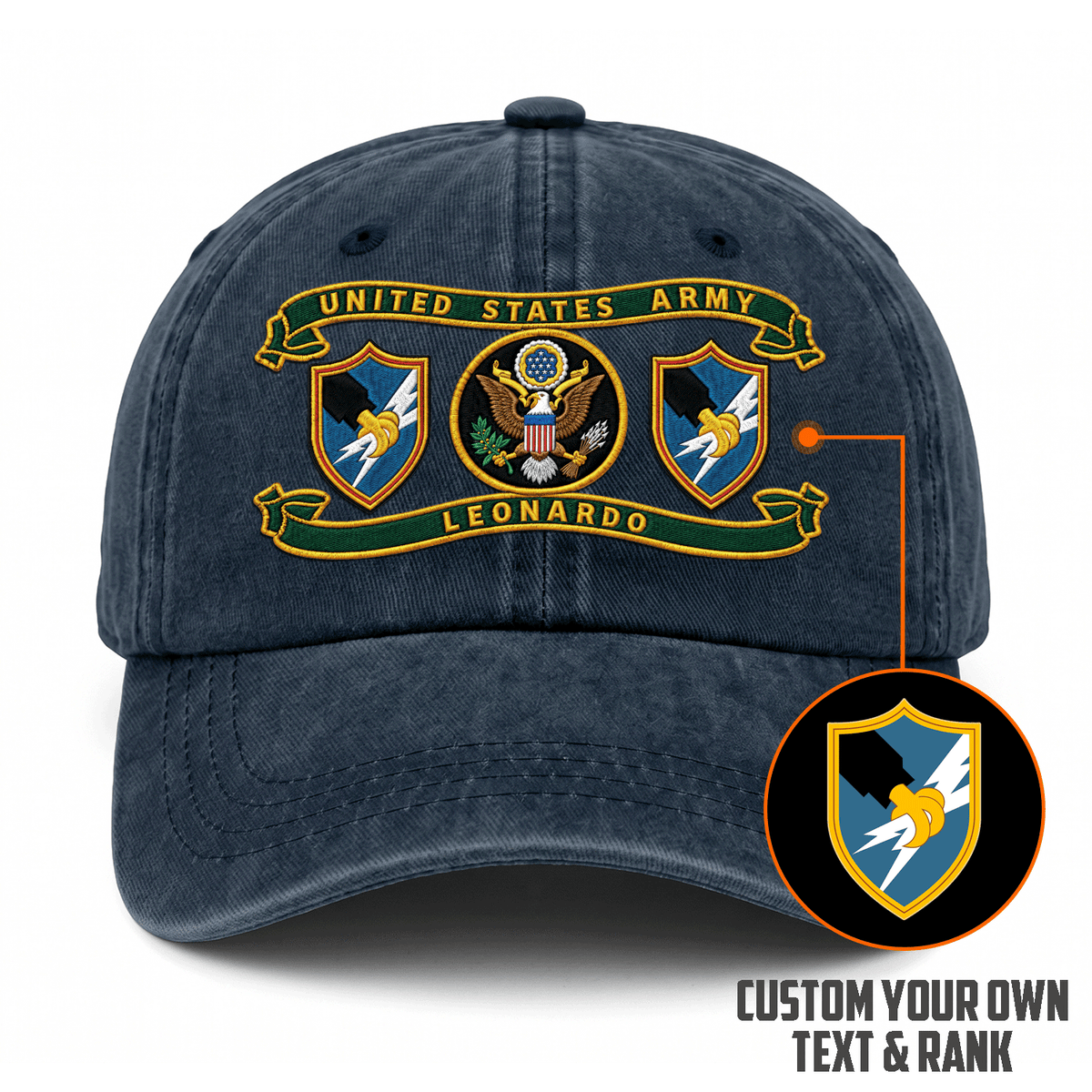 U.S. Army Washed Cap Personalized Rank Text Military Gift